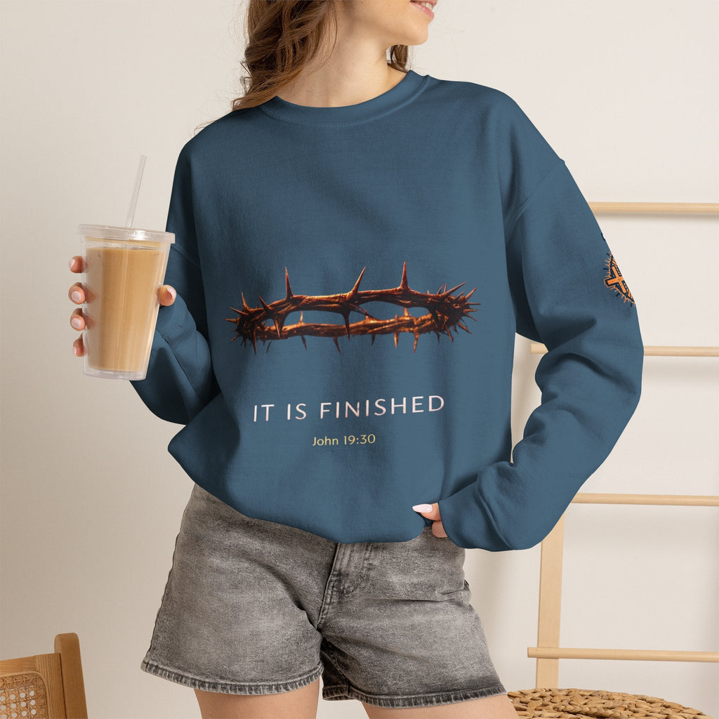 It Is Finished Crown of Thorns Sweatshirt — Christian John 19:30 Faith Sweatshirt Printify