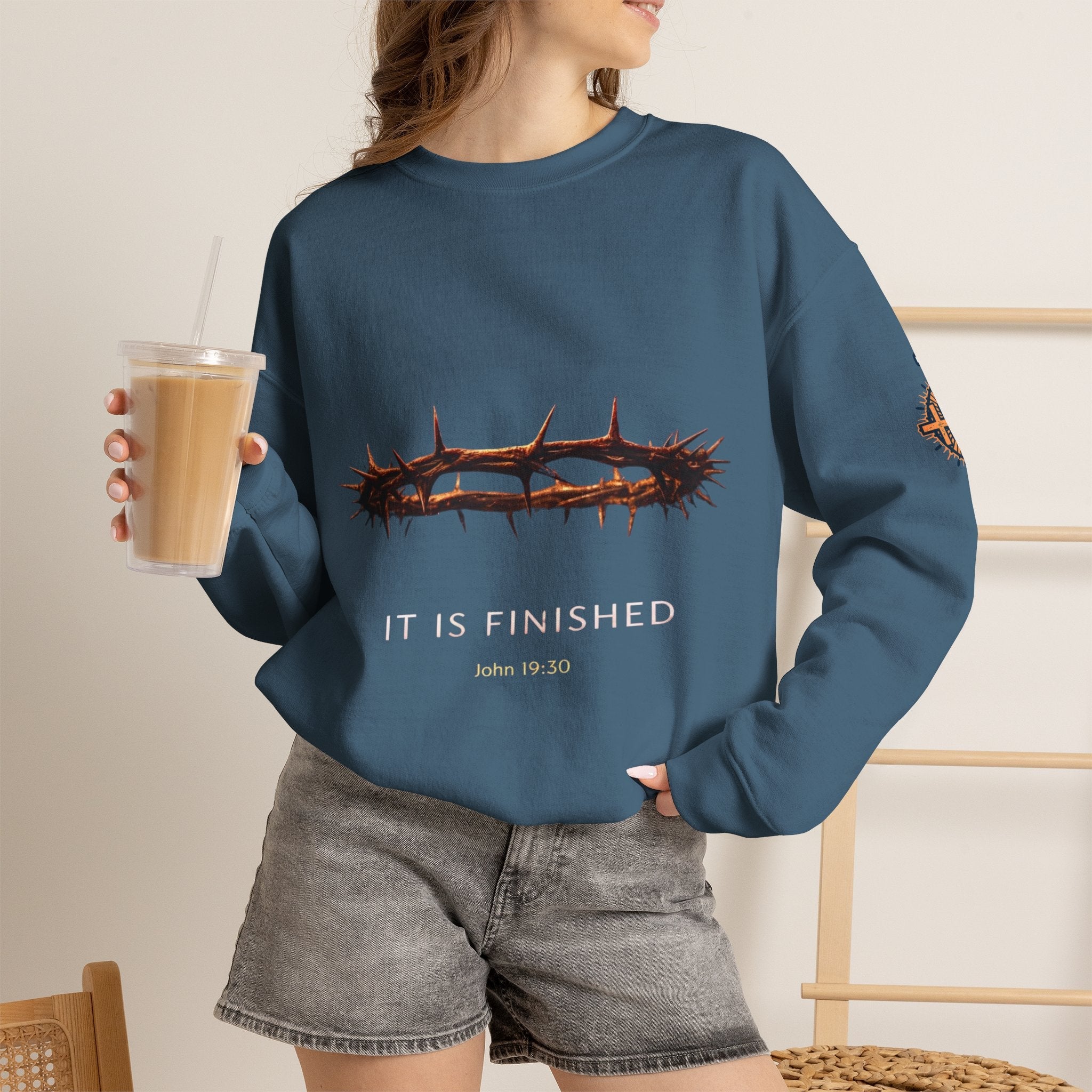 It Is Finished Crown of Thorns Sweatshirt — Christian John 19:30 Faith Sweatshirt Printify