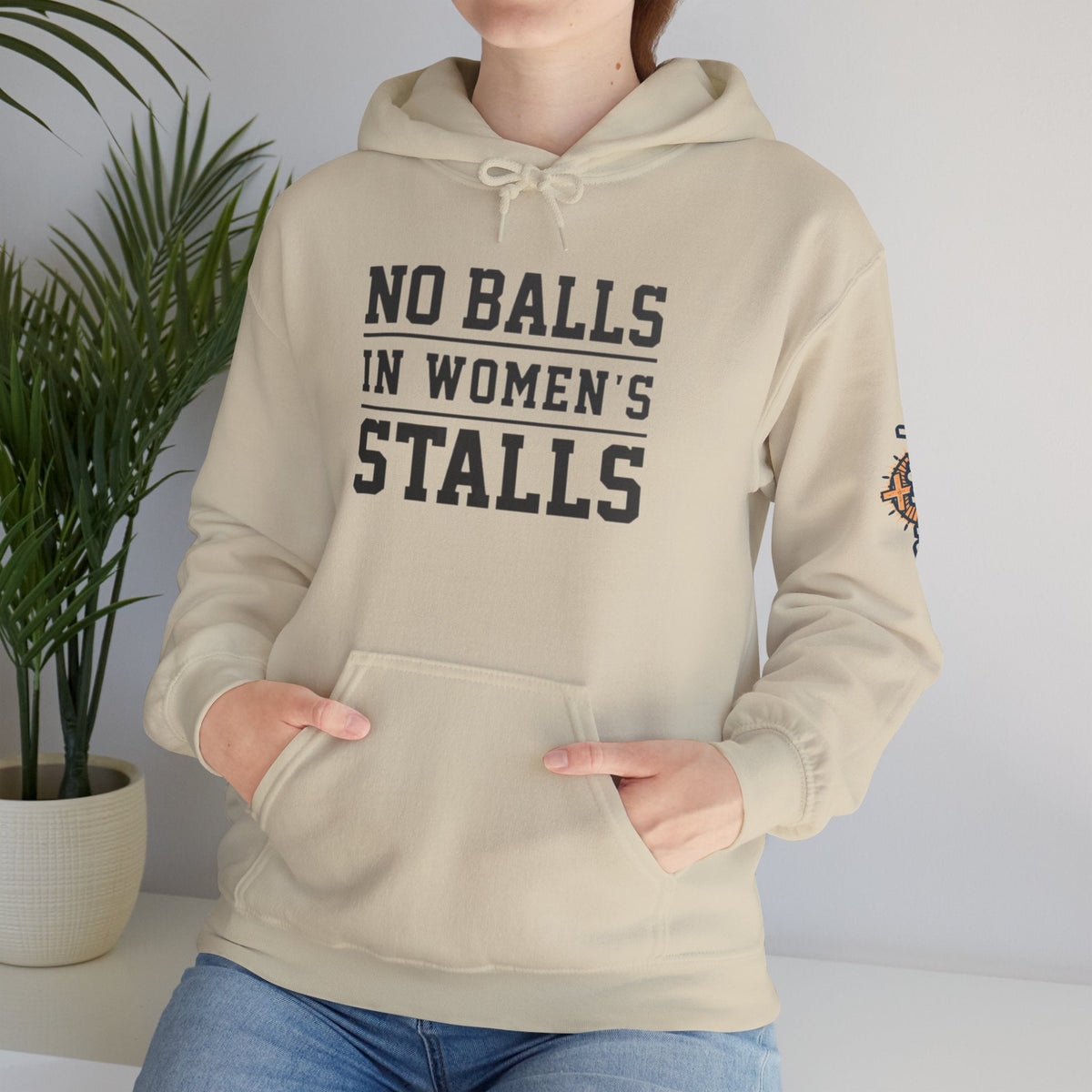 "No Balls in Women's Stalls" Statement Hoodie — Protest Sweatshirt Printify
