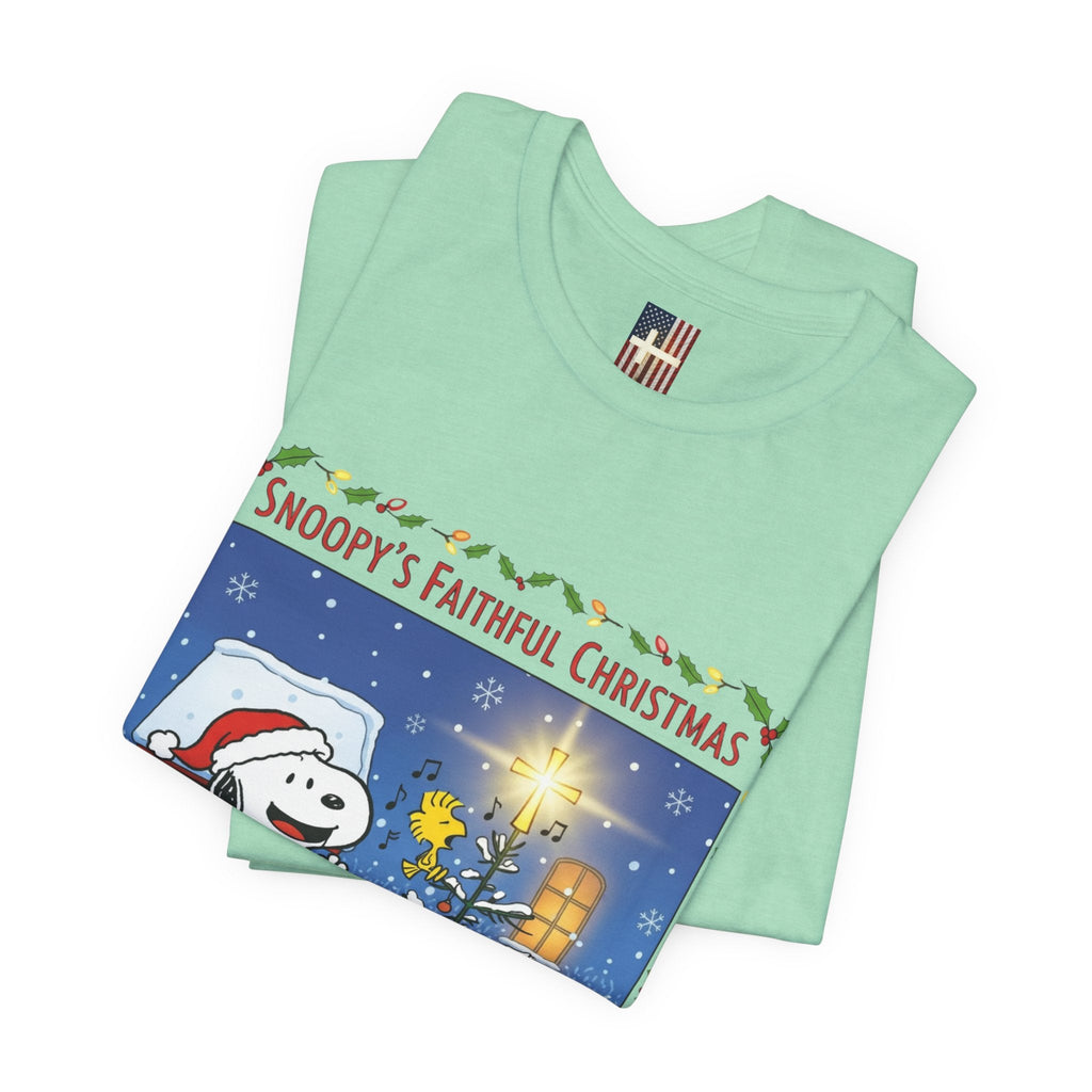 🎄 Faithful Christmas Friends – Christian Holiday T-Shirt | Festive Tree & Cartoon Duo | Heartwarming Christmas Tee by Uplifted Gear Printify