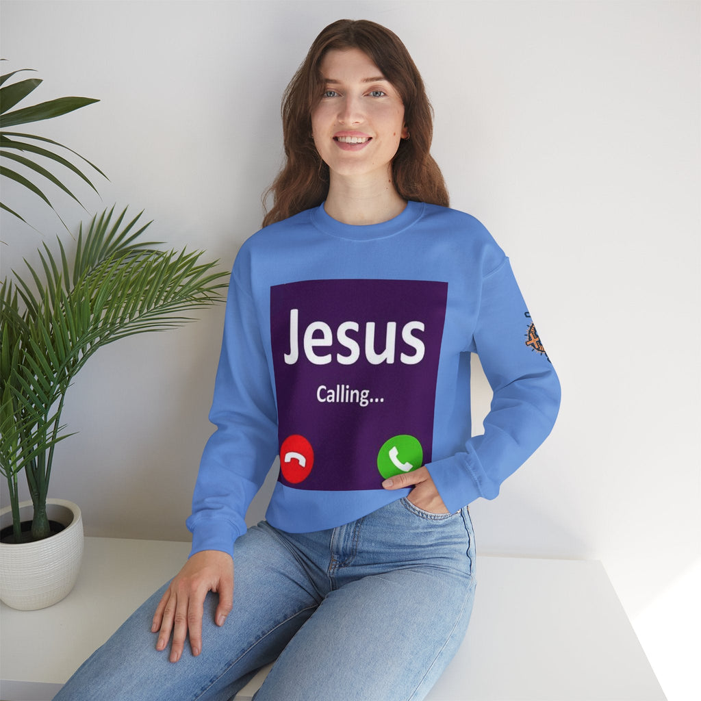 Jesus Calling Sweatshirt – Funny Cell Phone Screen Christian Sweatshirt for Divine Connection & Faith Humor Printify