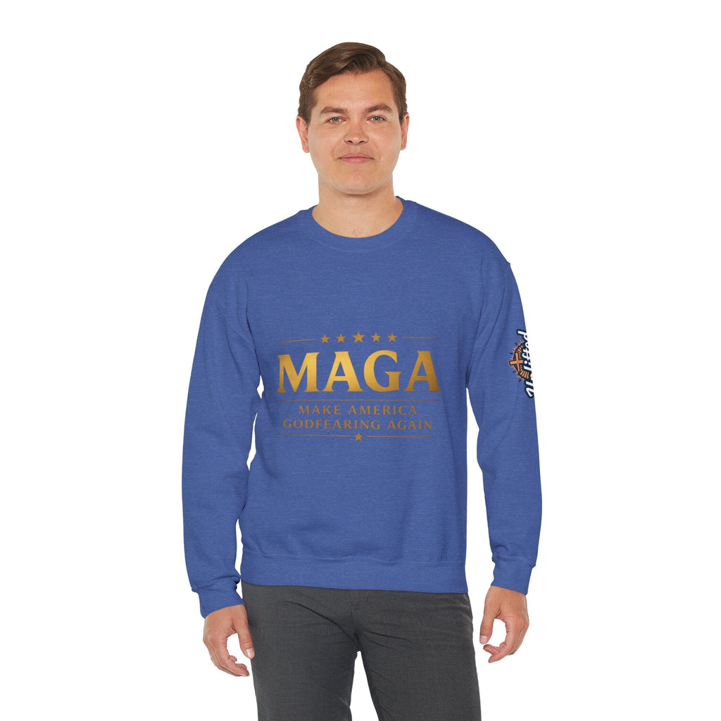 Sweatshirt — "MAGA Make America Godfearing Again" Gold Logo Crewneck Printify