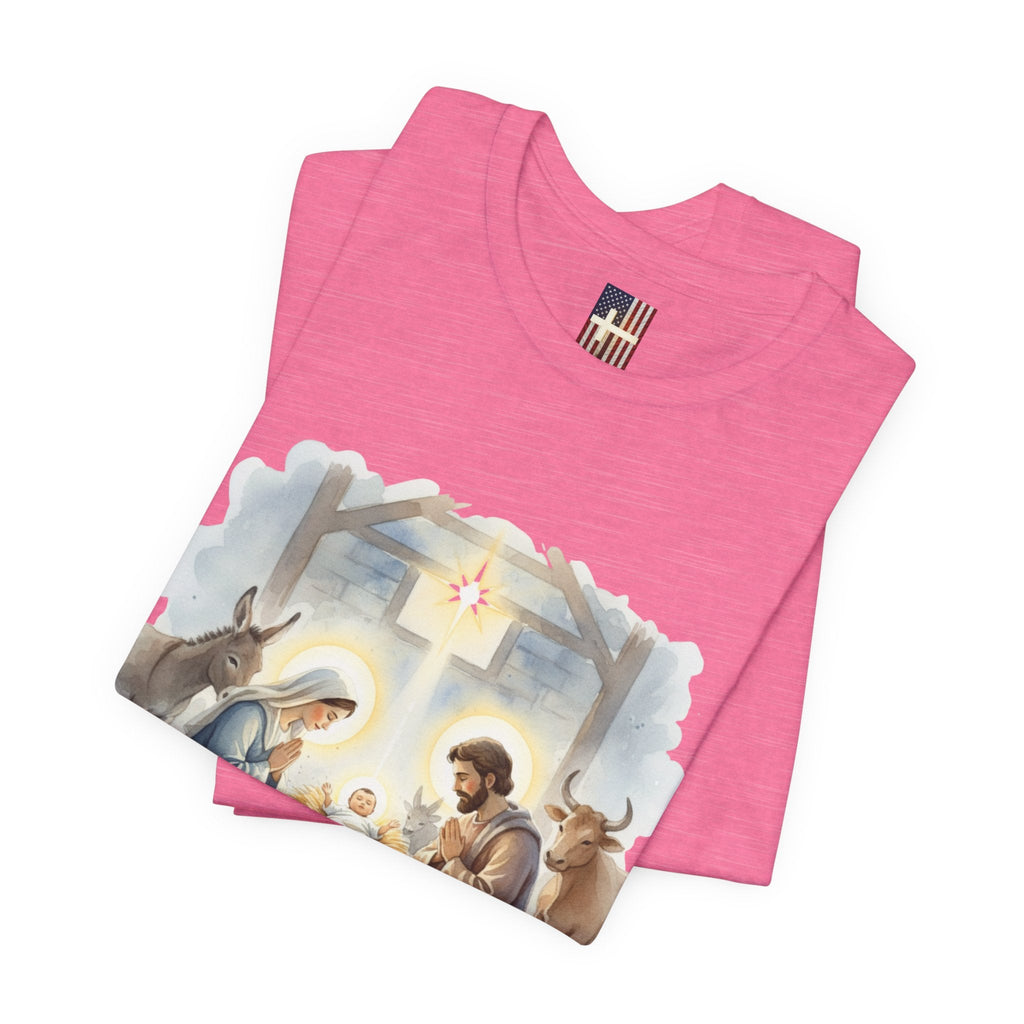 Unto Us a Child is Born T-shirt – Isaiah 9:6 Nativity Manger Scene Christian Christmas T-shirt for Holy Night Faith Printify