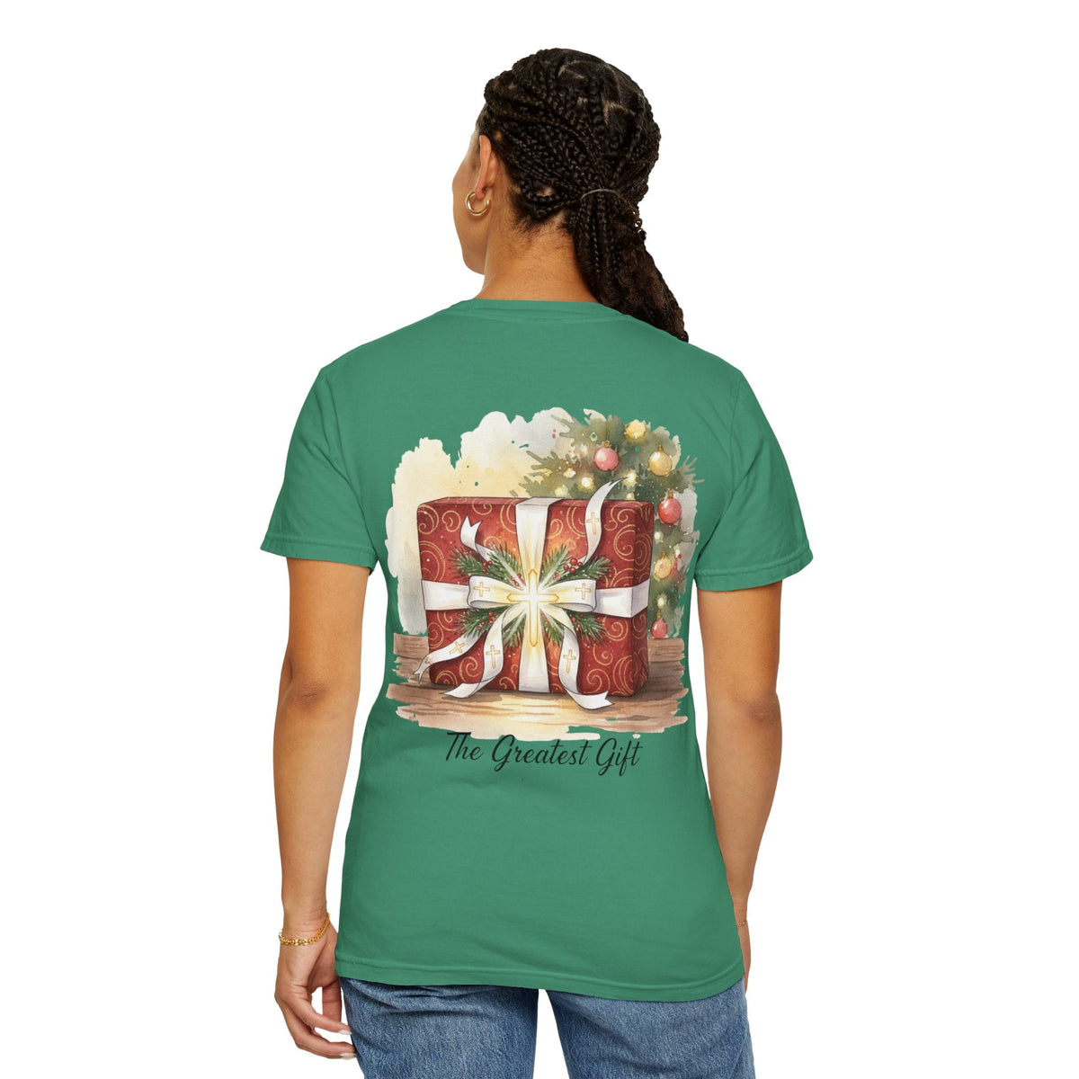 The Greatest Gift T-shirt – Cross Bow Present Christian T-shirt for Christmas Salvation & Eternal Faith Printify