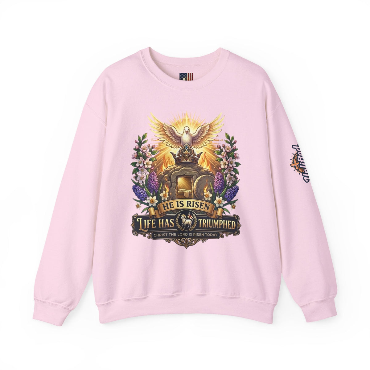 He Is Risen "Life Has Triumphed" Sweatshirt — Easter Resurrection Christian Sweatshirt Printify