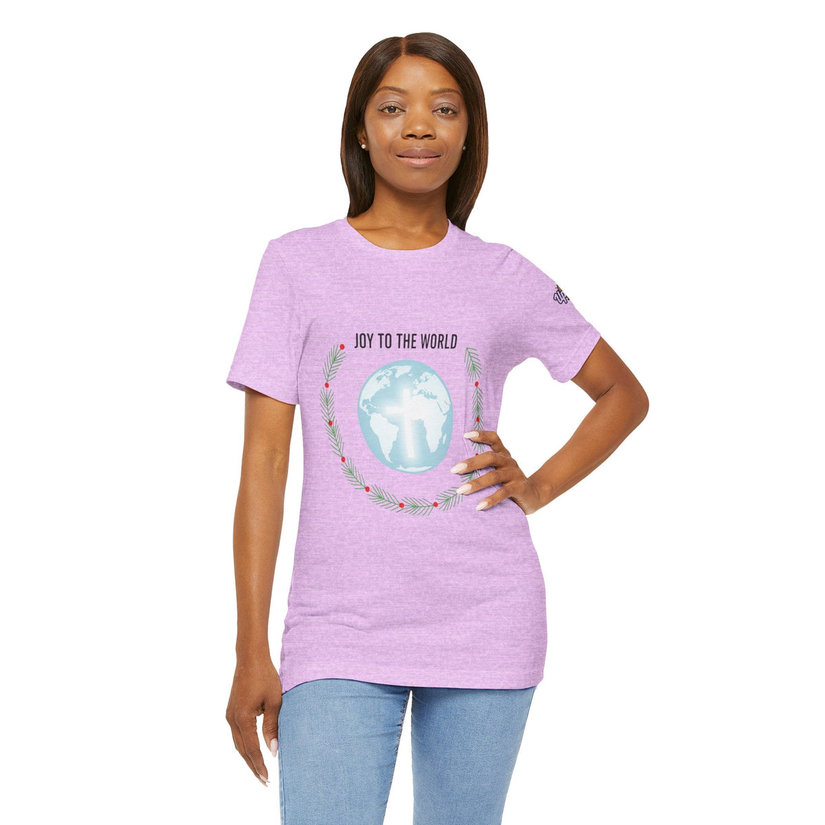 Joy to the World T-shirt – Wreath Earth Nativity Christian Christmas T-shirt for Isaiah 9:6 Holiday Faith & Festive Joy Printify