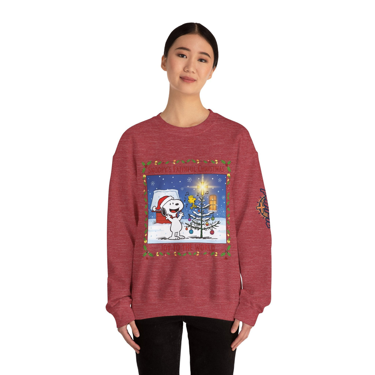 🎄 Faithful Christmas Friends – Christian Holiday Sweatshirt | Festive Tree & Cartoon Duo | Heartwarming Christmas Tee by Uplifted Gear Printify