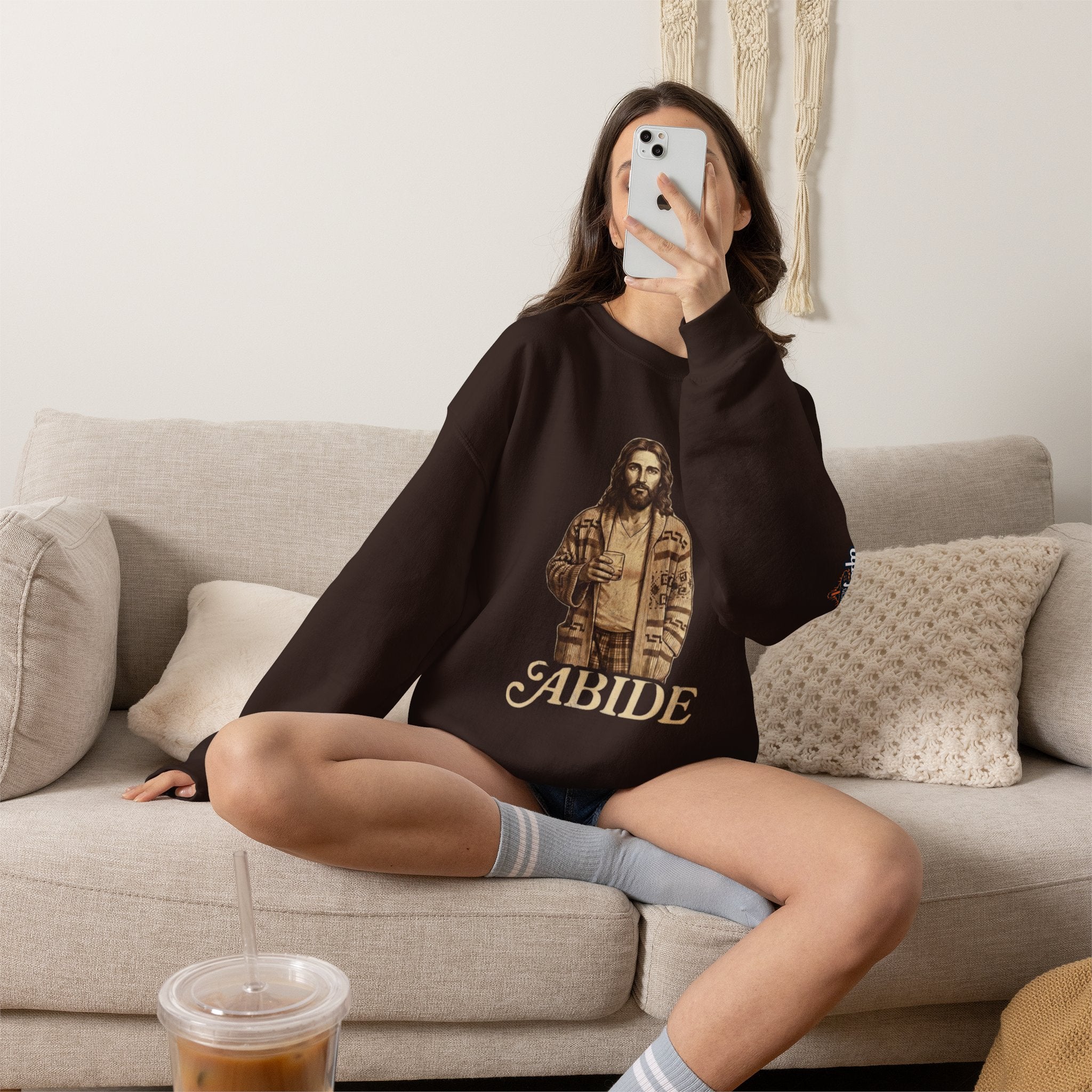 Abide Jesus Sweatshirt — Vintage 'The Dude' Religious Graphic Sweatshirt Printify