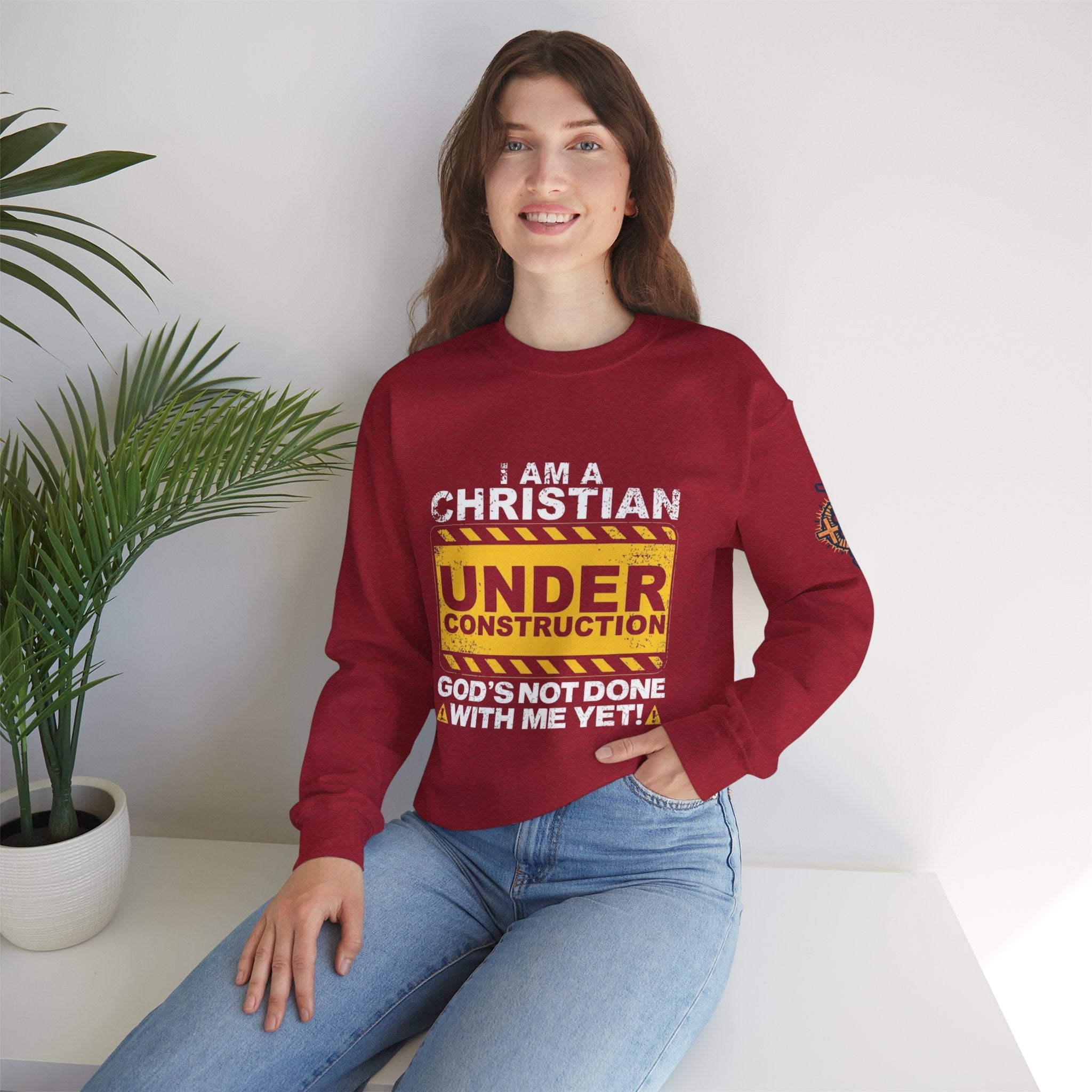 Christian Under Construction Sweatshirt | God Is Not Done With Me Yet Sweatshirt Printify