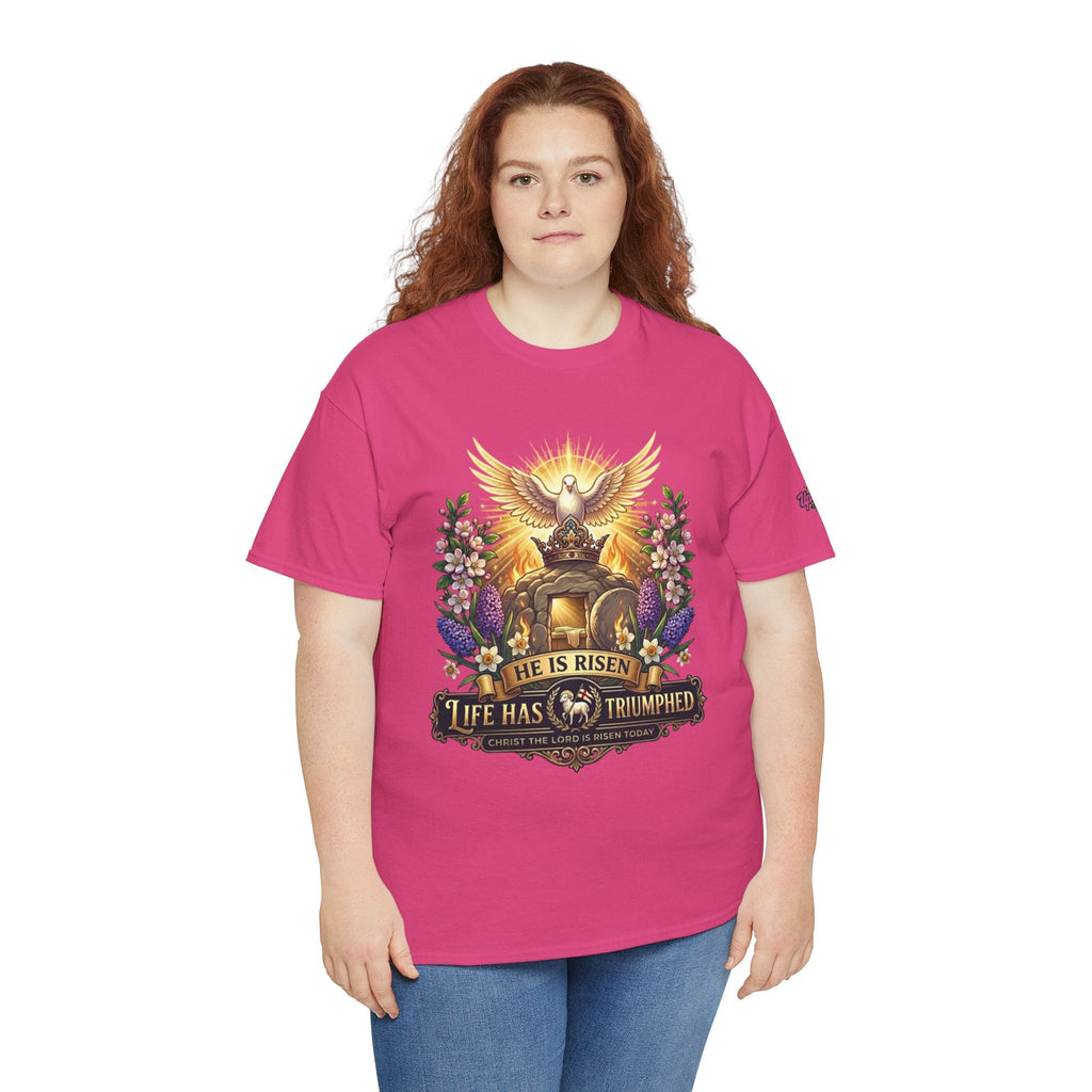He Is Risen "Life Has Triumphed" T-Shirt — Easter Resurrection Christian Tee Printify