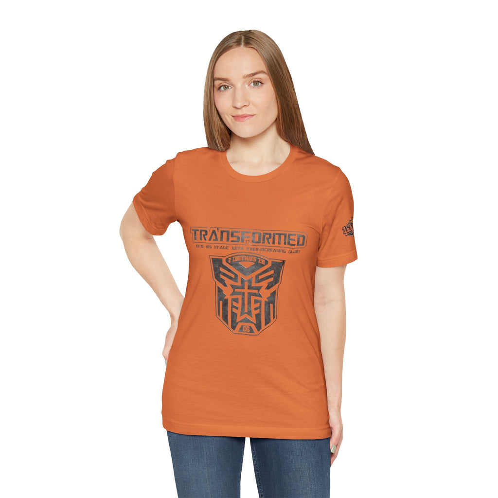 Transformer Logo Christian T-shirt | 2 Corinthians 3:18 Bible Verse T-shirt Printify