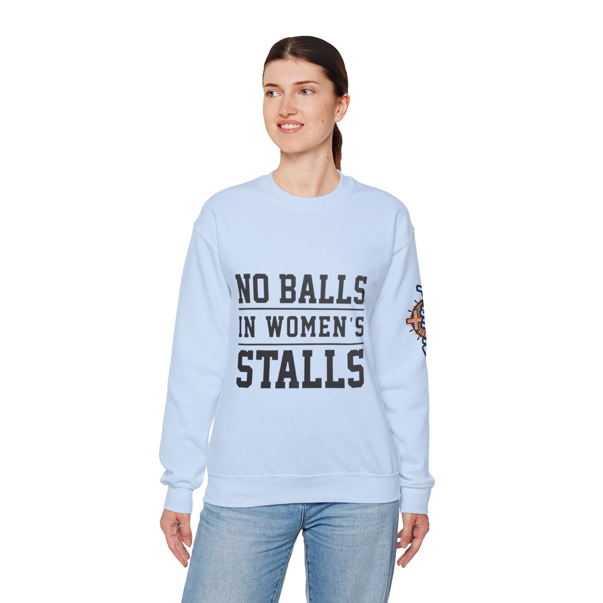 No Balls in Women's Stalls Crewneck Sweatshirt — Bold Statement Pullover Printify