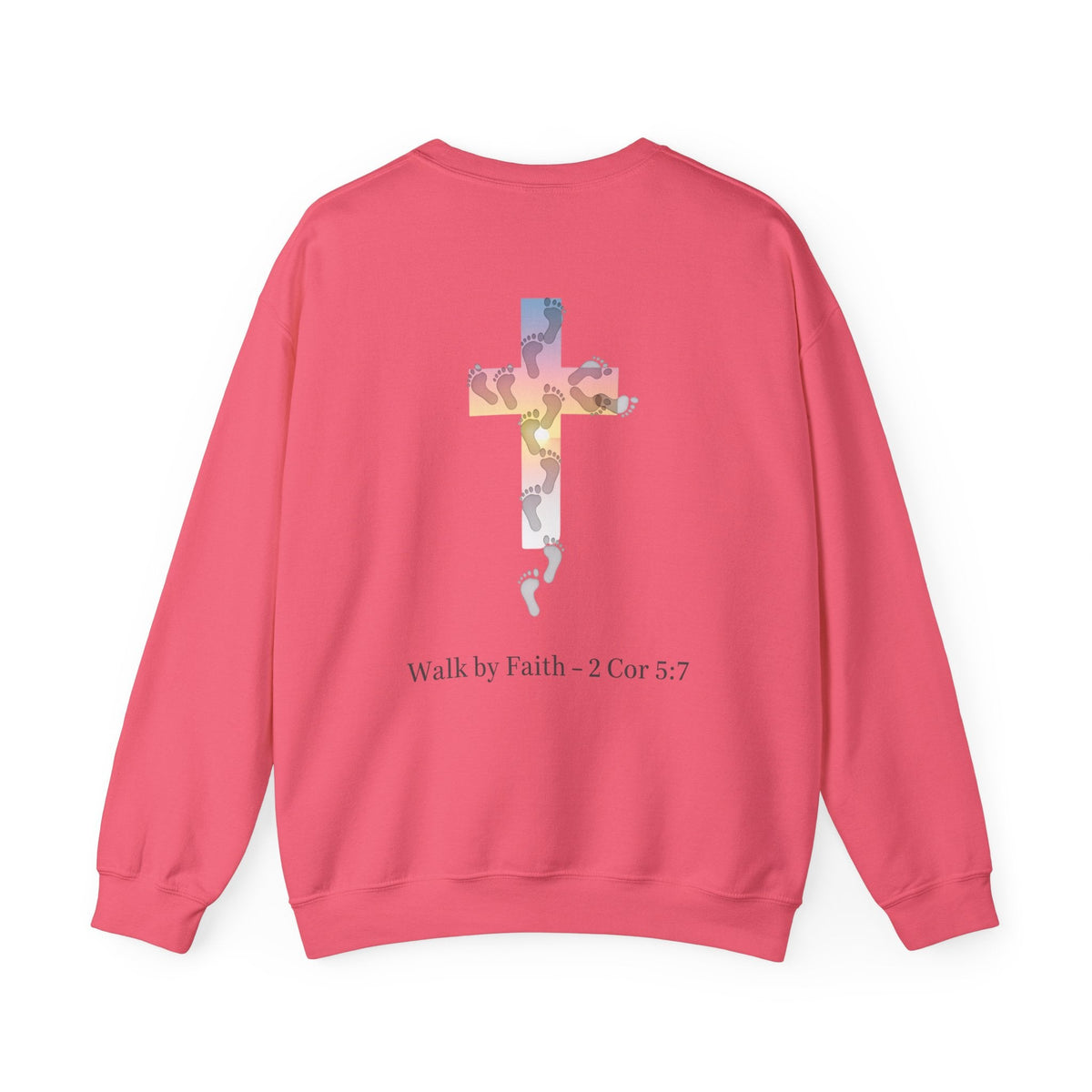 Walk by Faith Sweatshirt – Cross & Footprints Christian Sweatshirt for Cozy Inspiration Printify