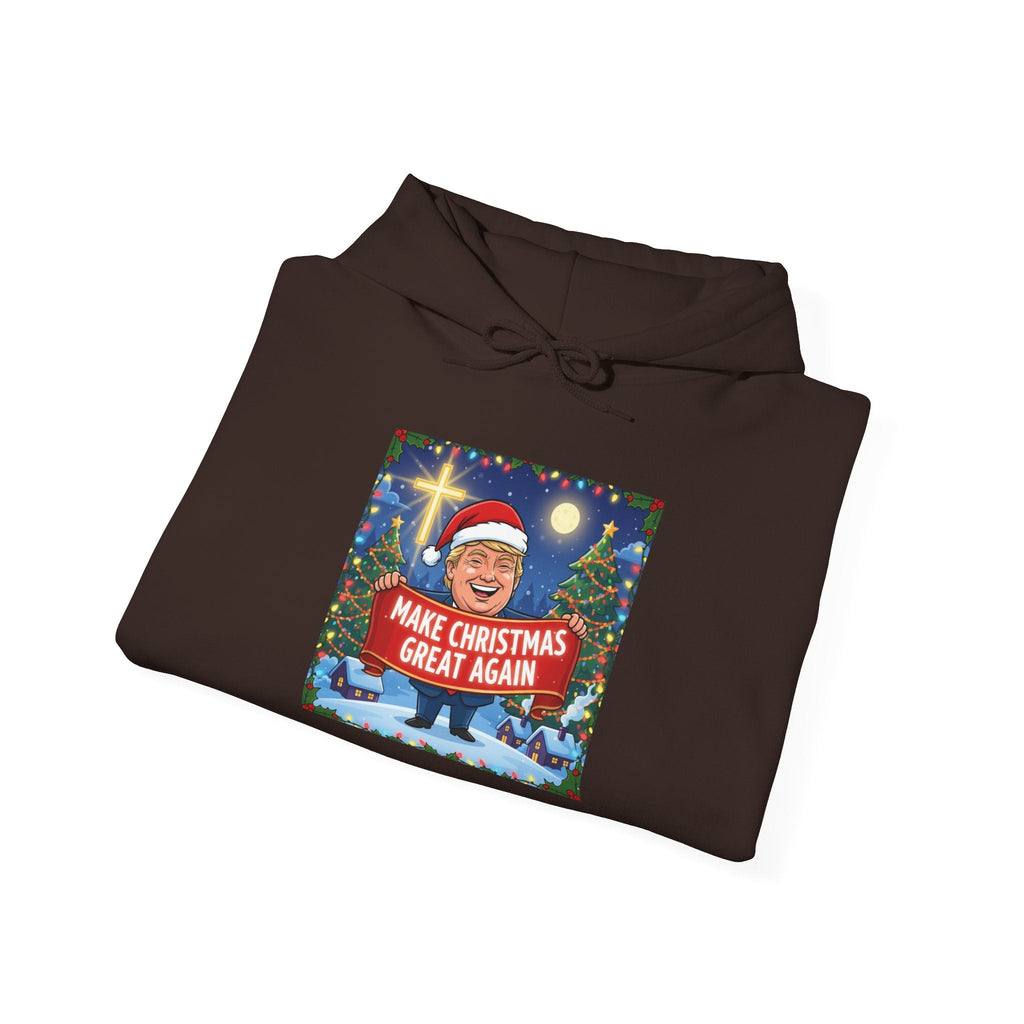 🎄 Make Christmas Great Again – Patriotic Christian Christmas Hoodie | Bold Holiday Faith Tee | Red & White Banner Design | Uplifted Gear Printify