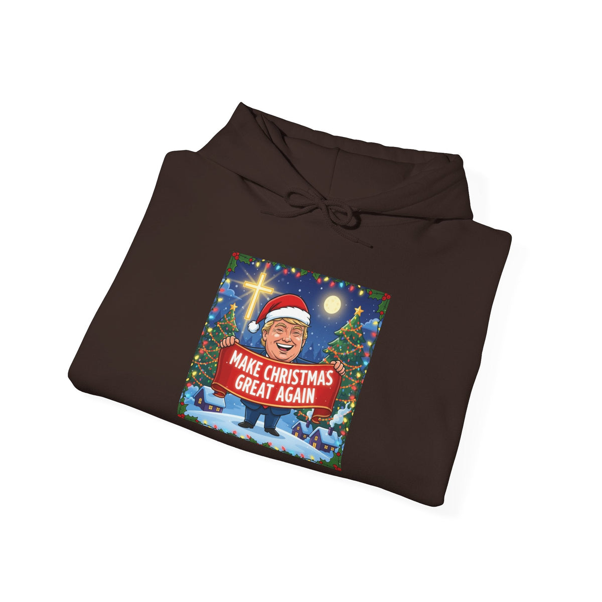 🎄 Make Christmas Great Again – Patriotic Christian Christmas Hoodie | Bold Holiday Faith Tee | Red & White Banner Design | Uplifted Gear Printify
