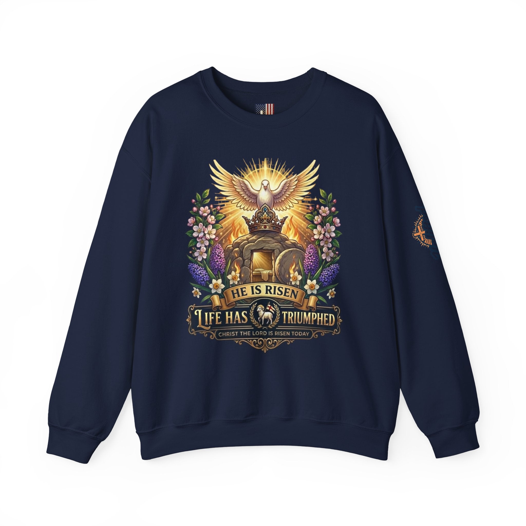 He Is Risen "Life Has Triumphed" Sweatshirt — Easter Resurrection Christian Sweatshirt Printify