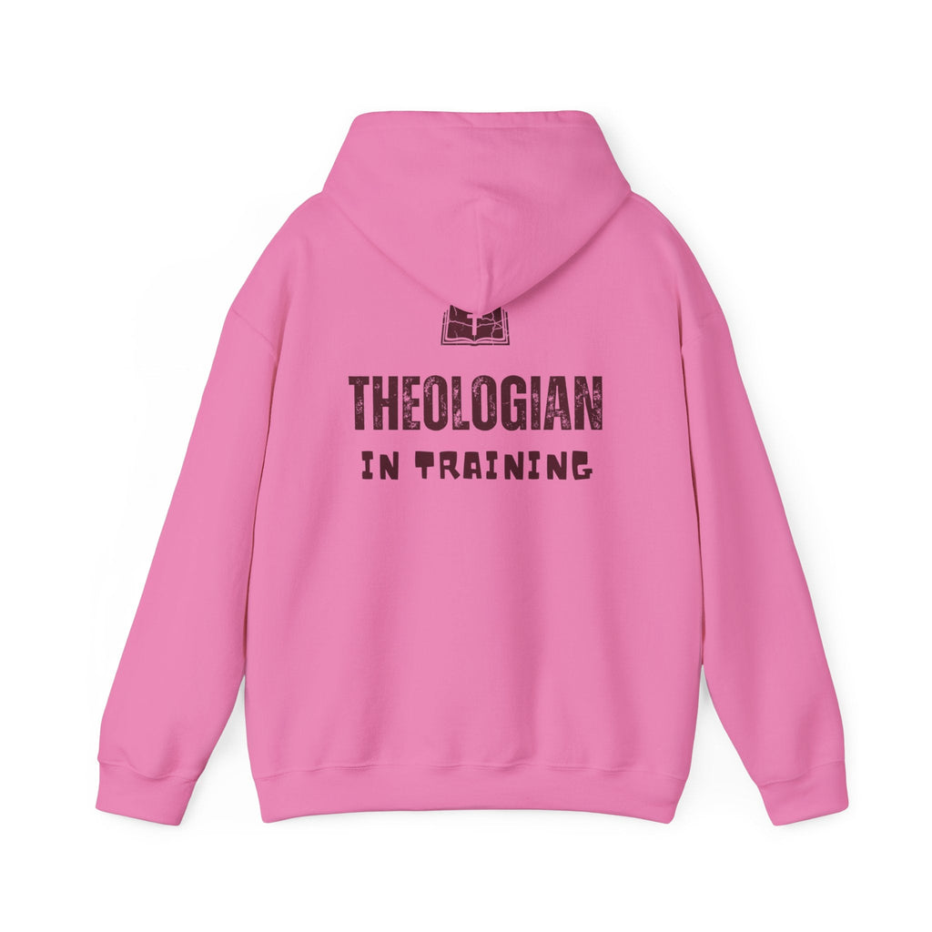 Theologian in Training Hoodie – Open Bible & Cross Christian Hoodie for Faithful Growth Printify