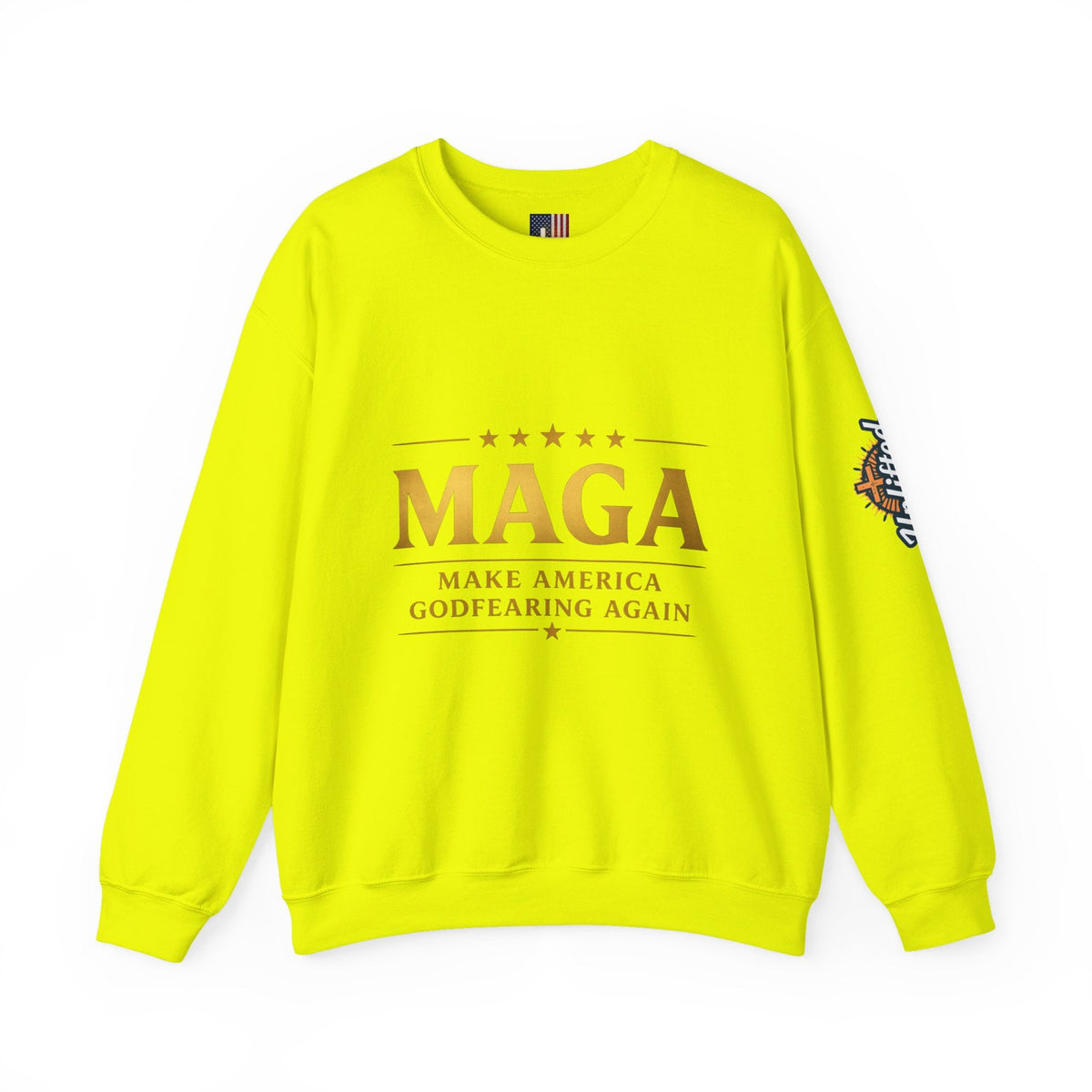 Sweatshirt — "MAGA Make America Godfearing Again" Gold Logo Crewneck Printify