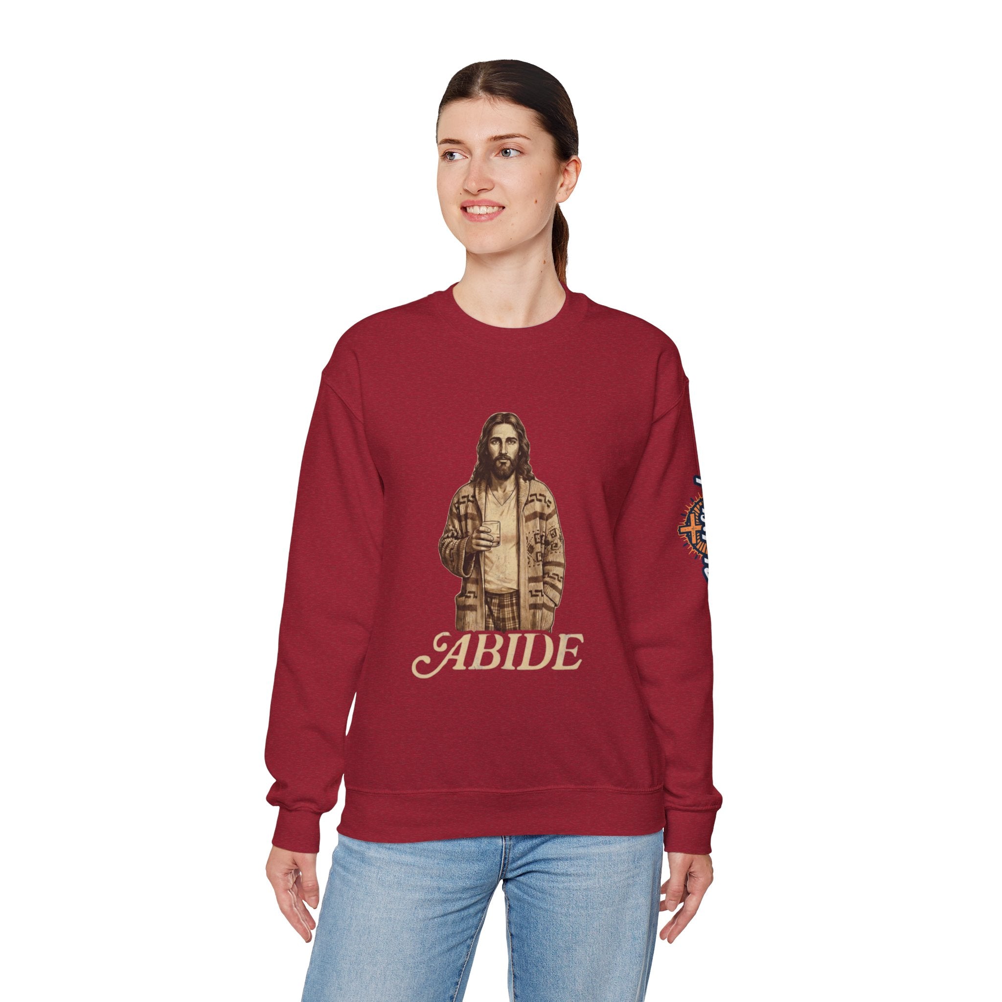 Abide Jesus Sweatshirt — Vintage 'The Dude' Religious Graphic Sweatshirt Printify
