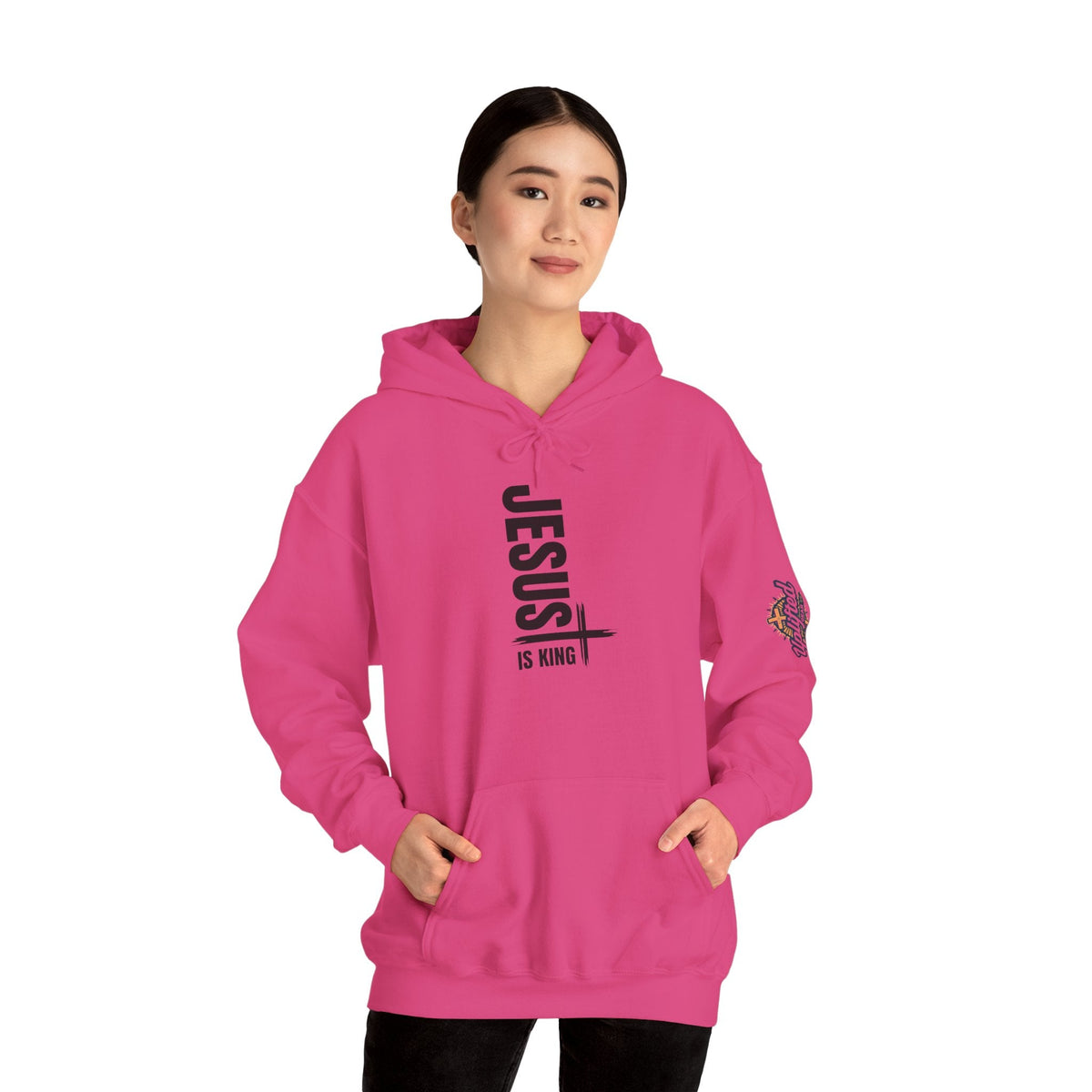 Jesus Is King Hoodie | Modern Typographic Cross Christian Hoodie Printify