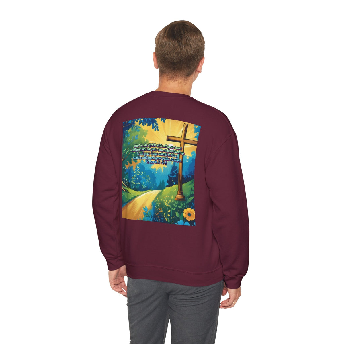 Trust in The Lord Proverbs 3:5-6 Biblical Design Crewneck Sweatshirt Printify