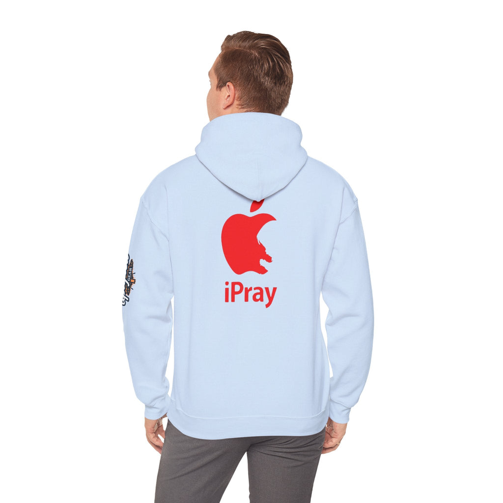 iPray Apple Logo Hoodie — Funny Christian Hoodie (Minimal Red Apple Graphic) Printify