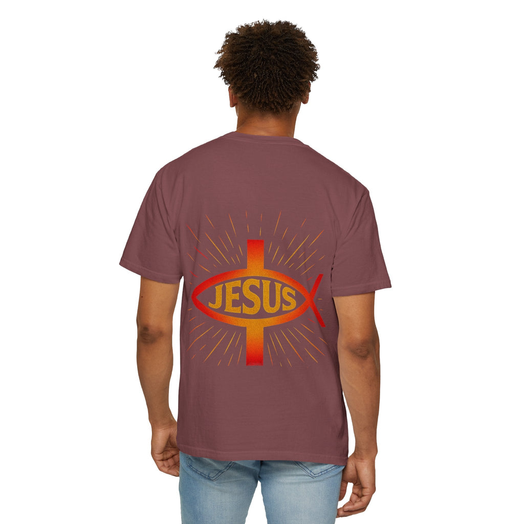 Jesus Ichthys T-shirt – Christian Fish Symbol with Cross & Jesus Inscription T-shirt for Eternal Faith & Streetwear Printify