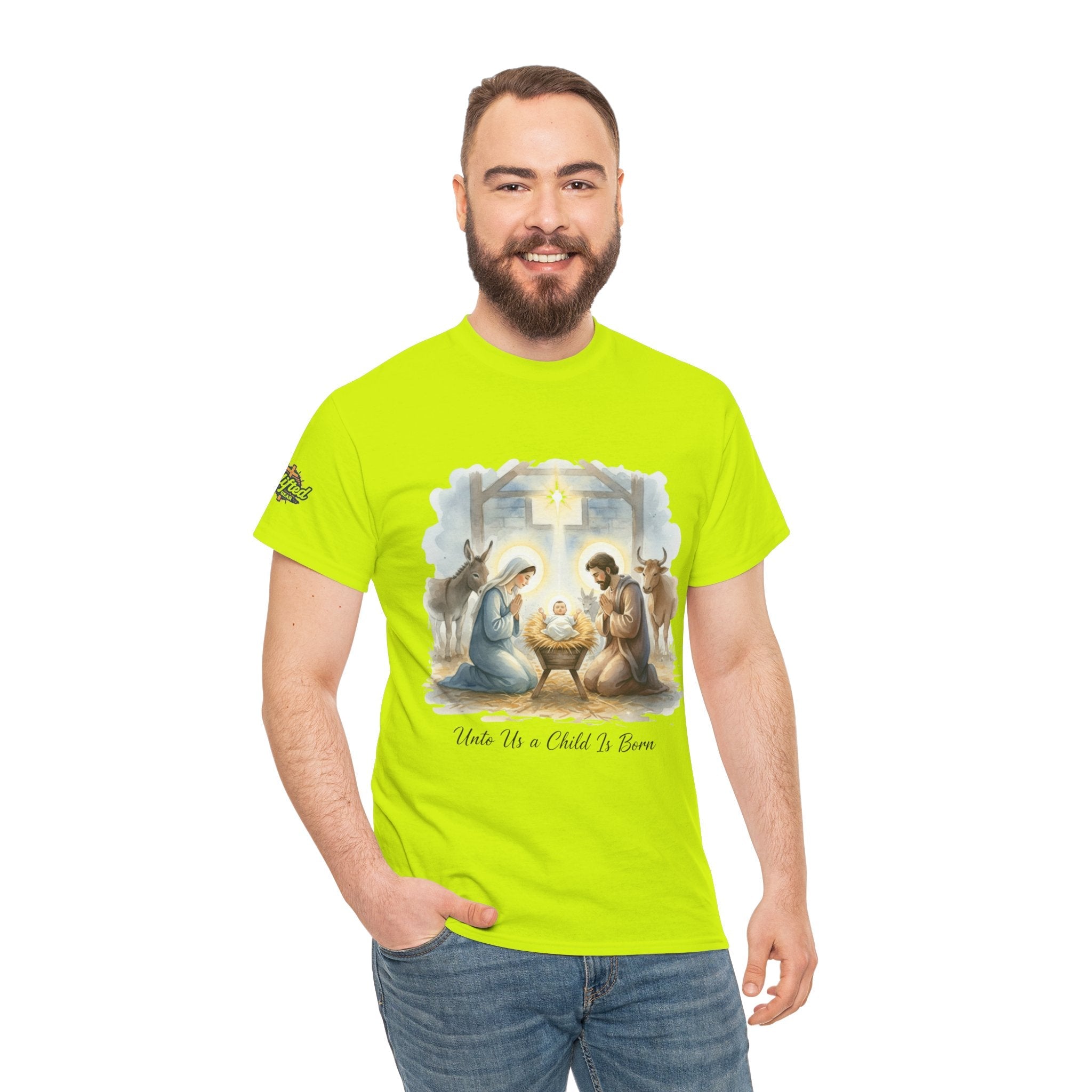 Unto Us a Child is Born T-shirt – Isaiah 9:6 Nativity Manger Scene Christian Christmas T-shirt for Holy Night Faith Printify