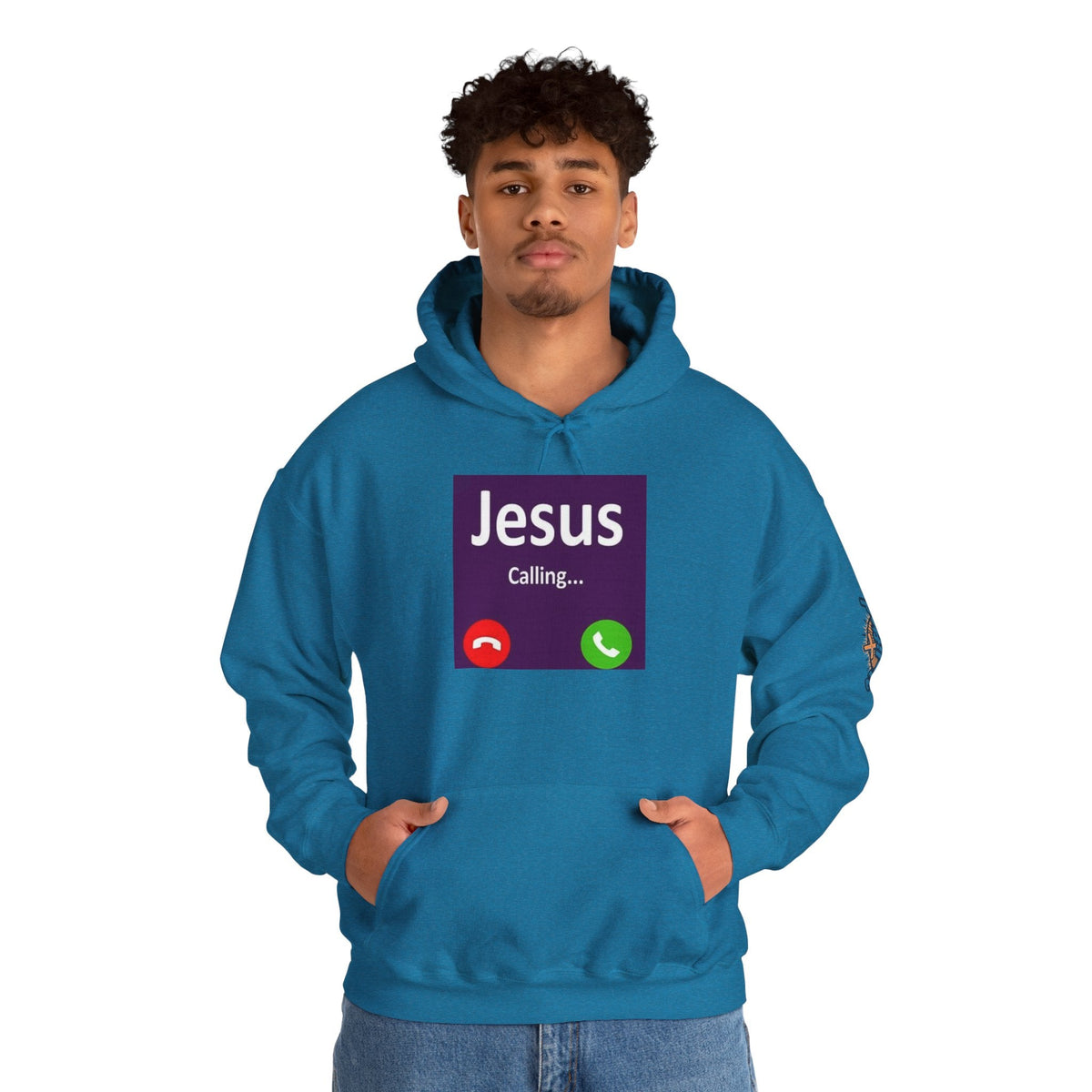 Jesus Calling Hoodie – Funny Cell Phone Screen Christian Sweatshirt for Divine Connection & Faith Humor Printify