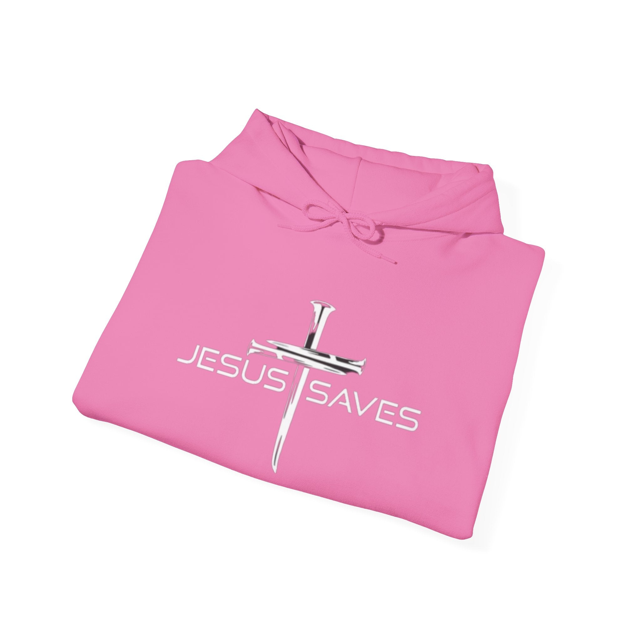 Jesus Saves Hoodie – 3 Nails Crucifix Cross Christian Sweatshirt for Redemption Faith & Bold Salvation Printify