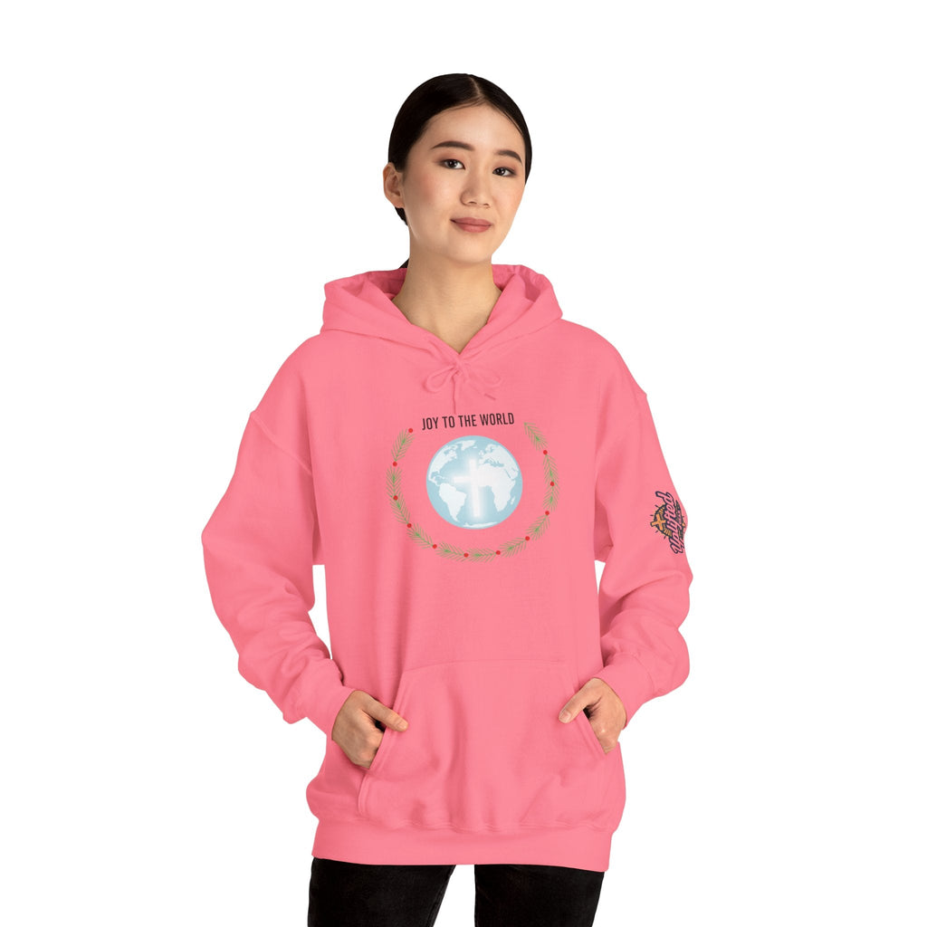 Joy to the World Hoodie – Wreath Earth Nativity Christian Christmas Sweatshirt for Isaiah 9:6 Holiday Faith & Festive Joy Printify
