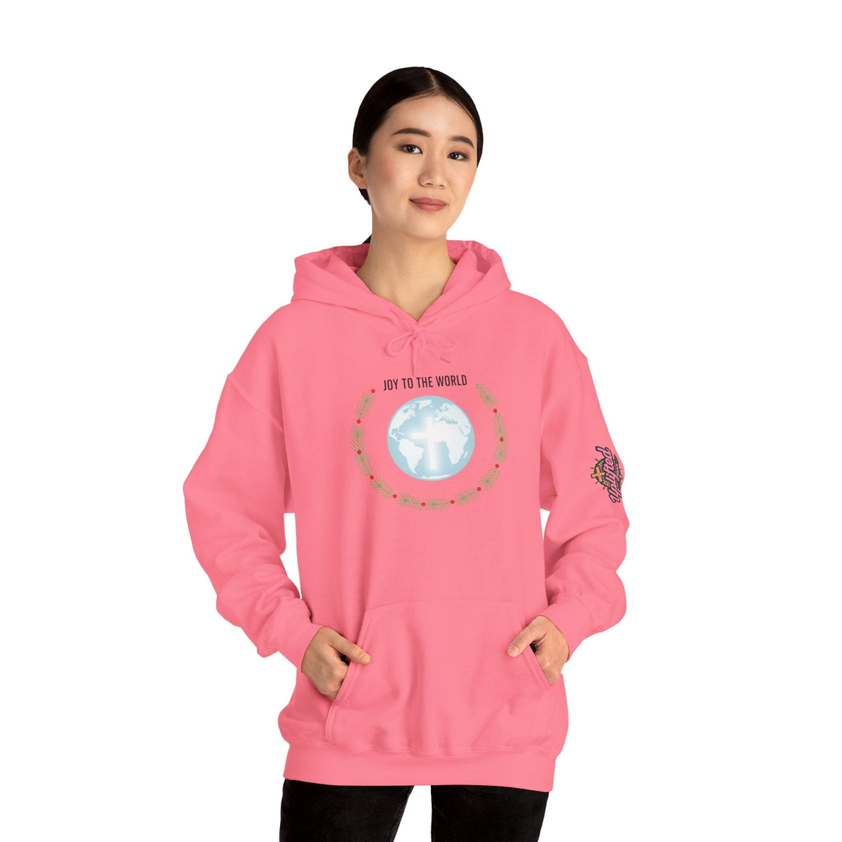 Joy to the World Hoodie – Wreath Earth Nativity Christian Christmas Sweatshirt for Isaiah 9:6 Holiday Faith & Festive Joy Printify