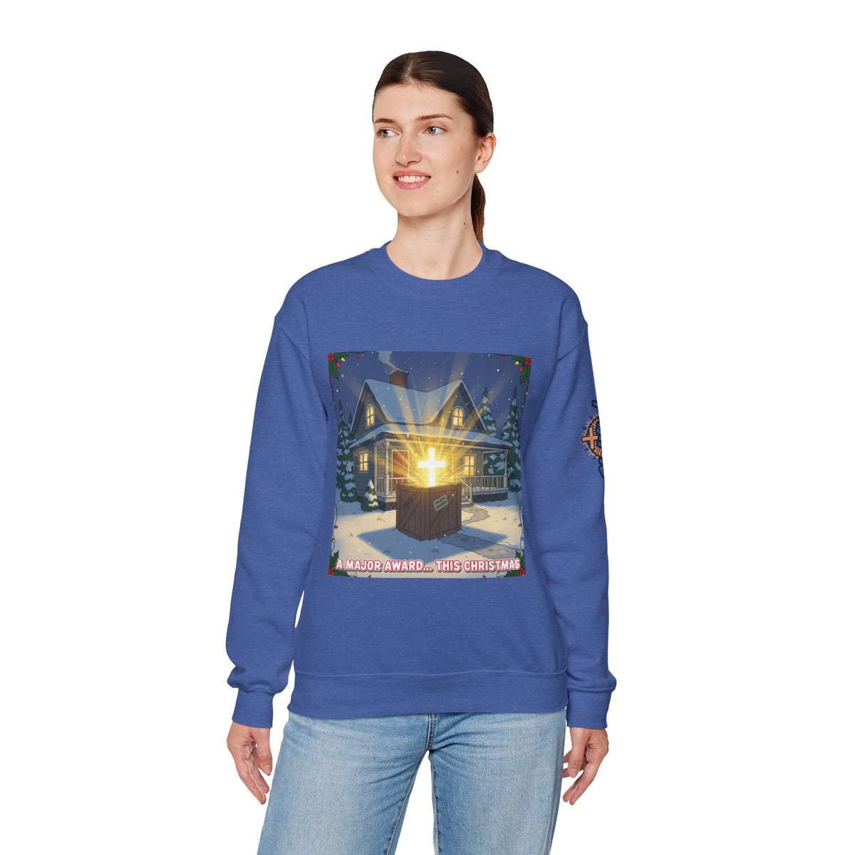 A Major Award This Christmas Sweatshirt – Fragile Leg Lamp Parody Cross Unboxing Christian Sweatshirt for Hilarious Faith & Holiday Glow Printify