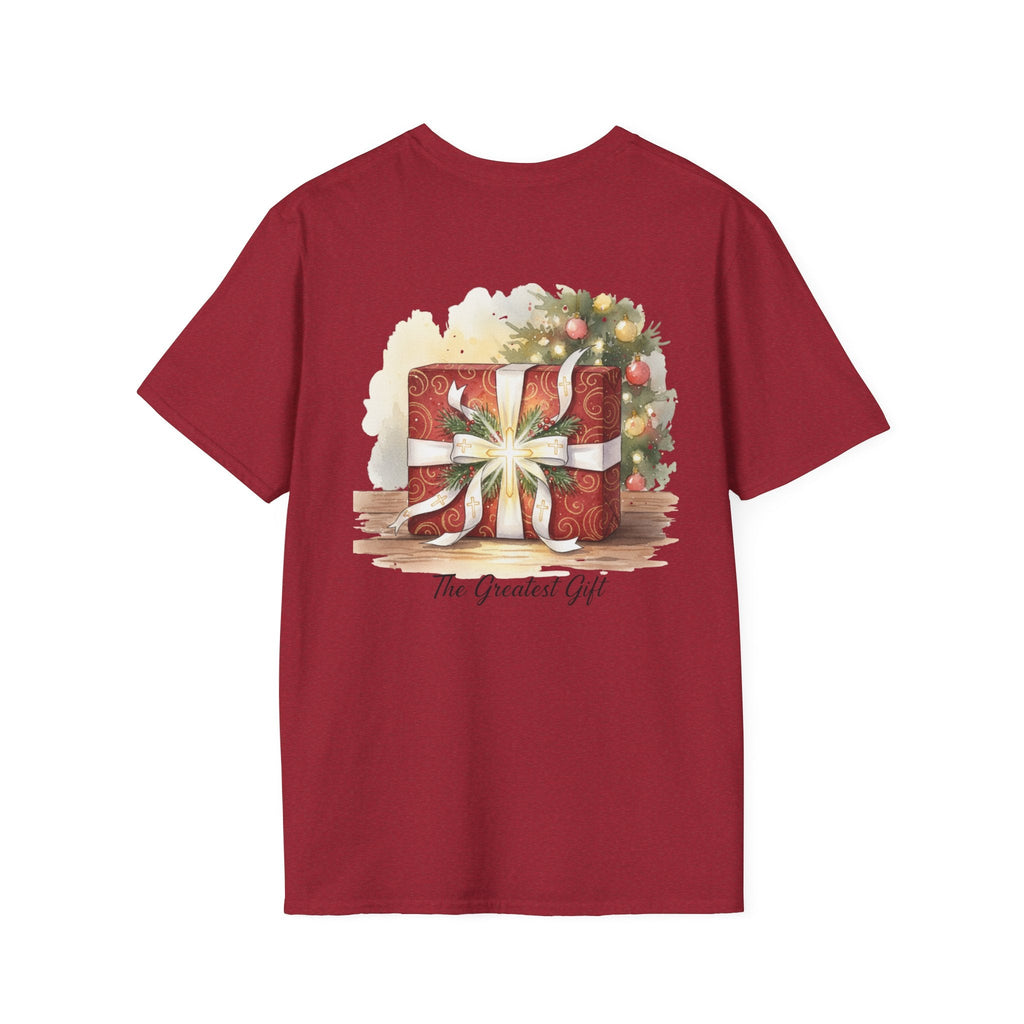The Greatest Gift T-shirt – Cross Bow Present Christian T-shirt for Christmas Salvation & Eternal Faith Printify