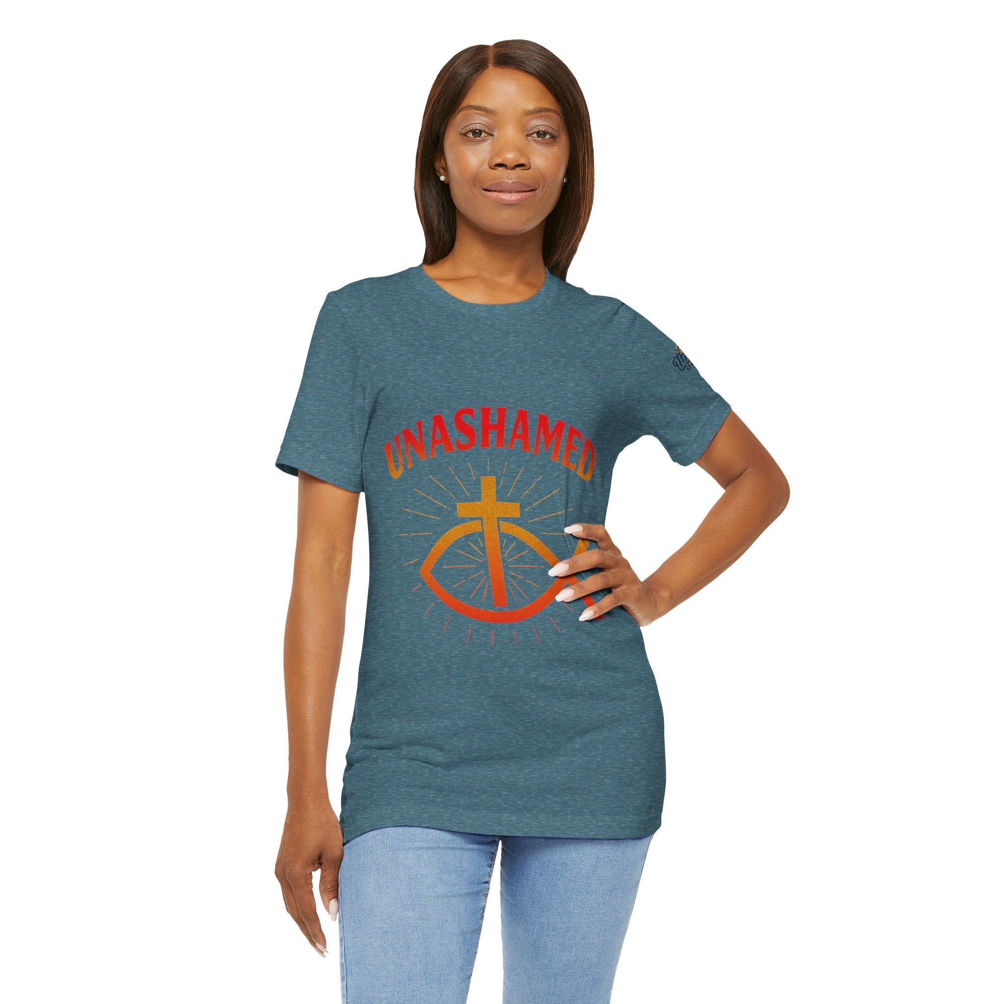Unashamed T-shirt – Ichthys Jesus Fish & Cross Christian T-shirt for Romans 1:16 Bold Faith Printify