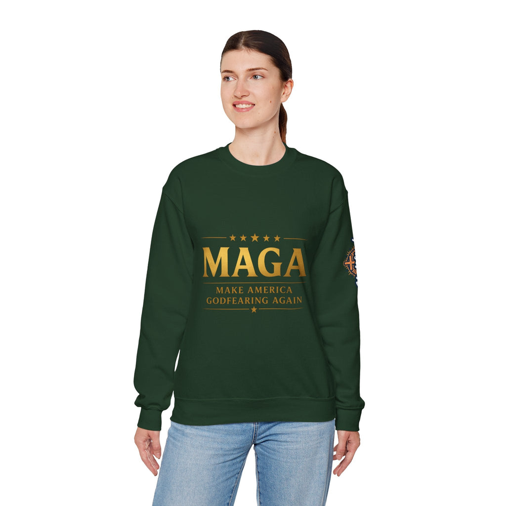 Sweatshirt — "MAGA Make America Godfearing Again" Gold Logo Crewneck Printify
