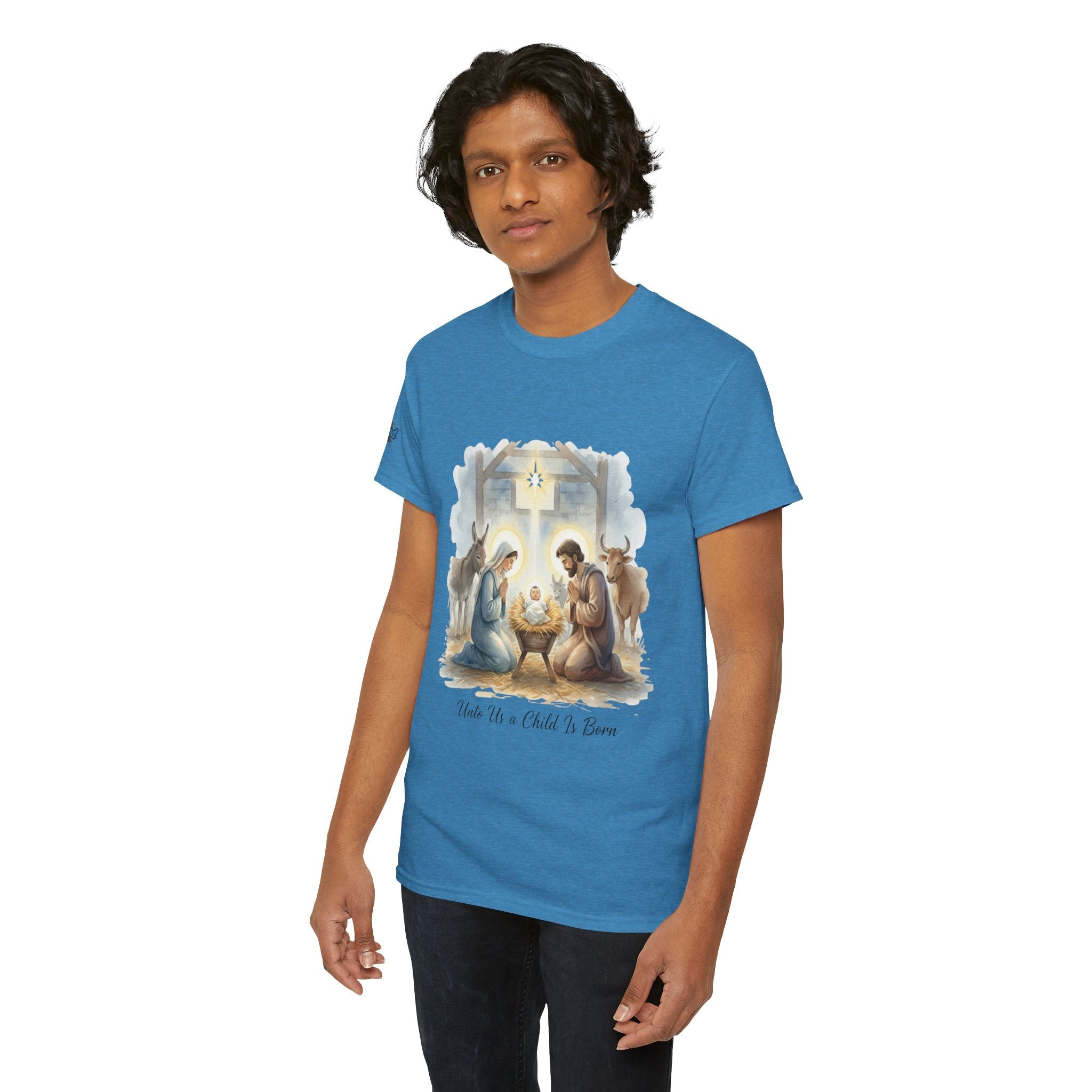 Unto Us a Child is Born T-shirt – Isaiah 9:6 Nativity Manger Scene Christian Christmas T-shirt for Holy Night Faith Printify