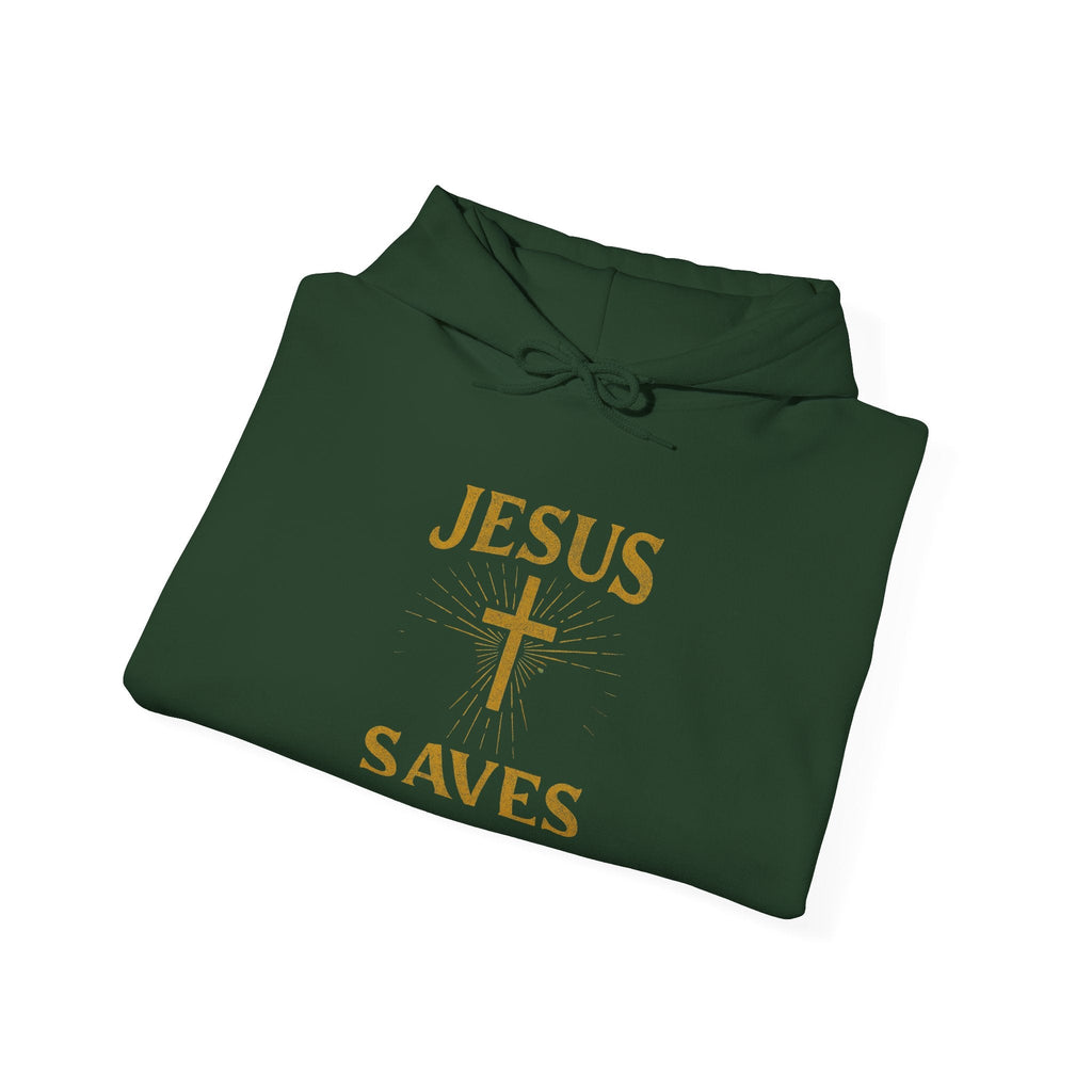 Jesus Saves Hoodie – Radiant Cross & Rays of Light Christian Sweatshirt for Eternal Hope & Faith Printify
