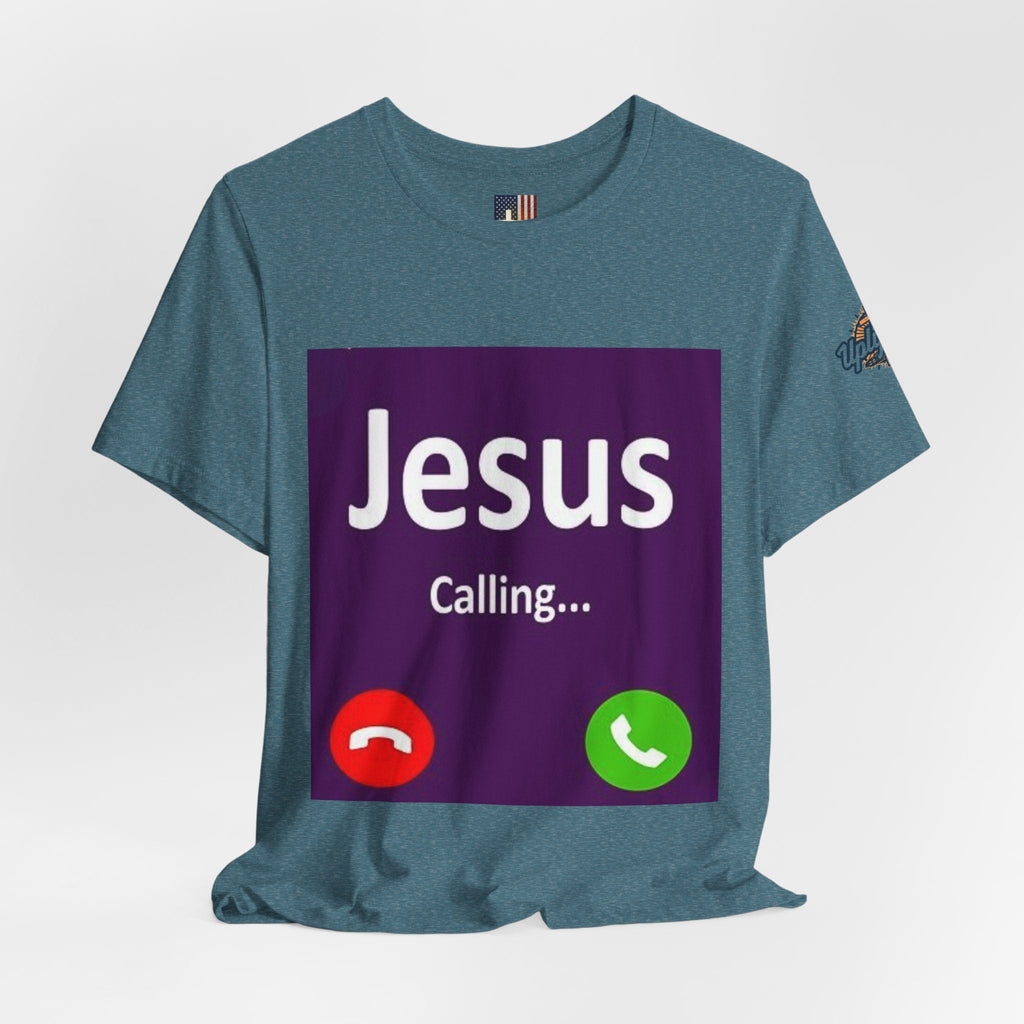 Jesus Calling T-shirt – Funny Cell Phone Screen Christian T-shirt for Divine Connection & Faith Humor Printify
