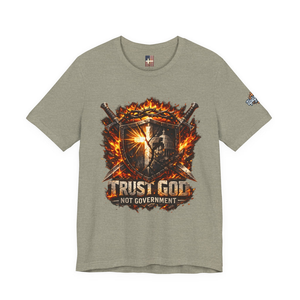 Trust God Not Government Shield Tee — Patriotic Christian Faith T-Shirt Printify