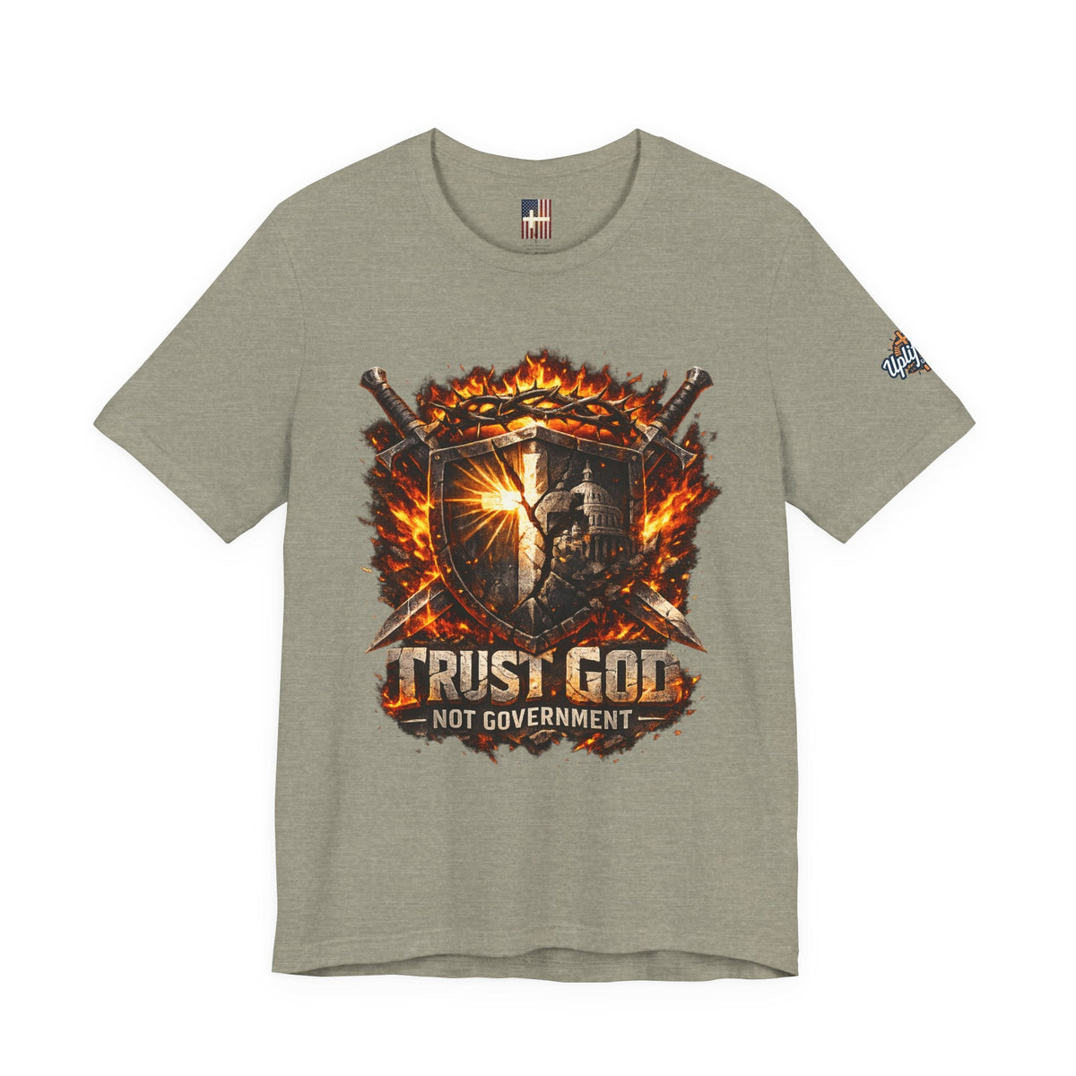 Trust God Not Government Shield Tee — Patriotic Christian Faith T-Shirt Printify