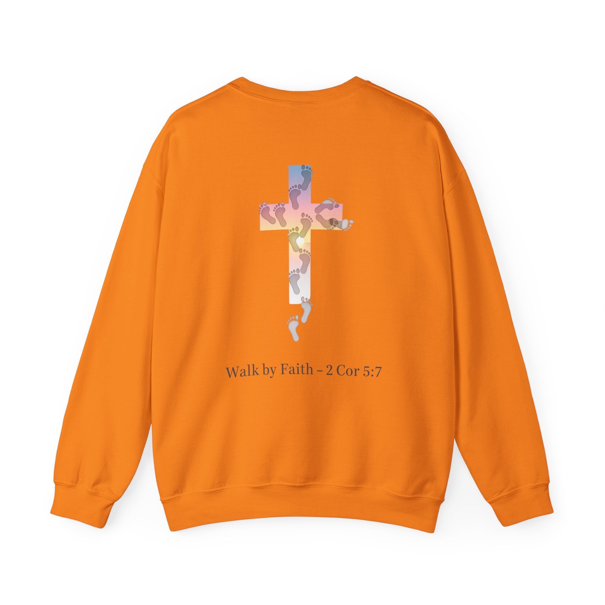 Walk by Faith Sweatshirt – Cross & Footprints Christian Sweatshirt for Cozy Inspiration Printify