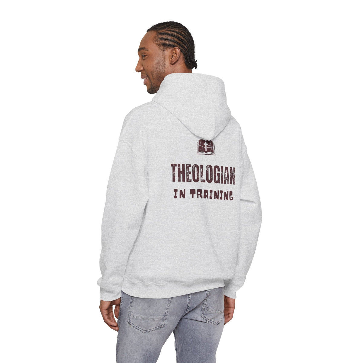 Theologian in Training Hoodie – Open Bible & Cross Christian Hoodie for Faithful Growth Printify