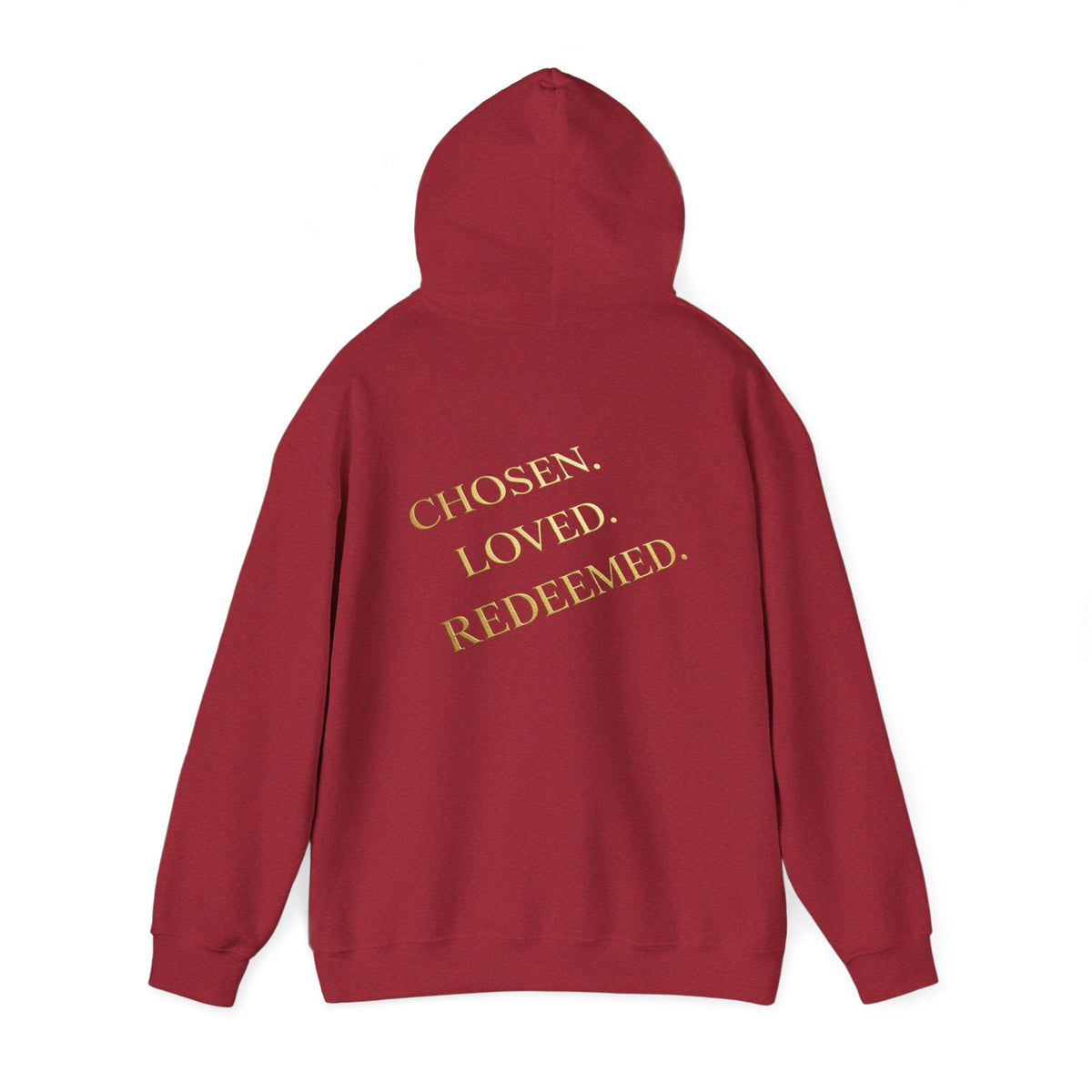 ✨ Chosen. Loved. Redeemed. – Elegant Christian Hoodie | Gold Foil Faith Tee | Subtle Cross & Heart Design | Inspirational Bible Verse Apparel by Uplifted Gear Printify
