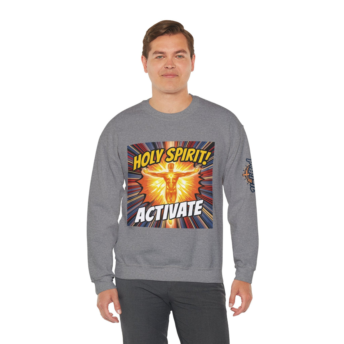 Holy Spirit Activate Sweatshirt – Superhero Christian Sweatshirt with Vibrant Power-Up Design for Faith-Fueled Boldness Printify