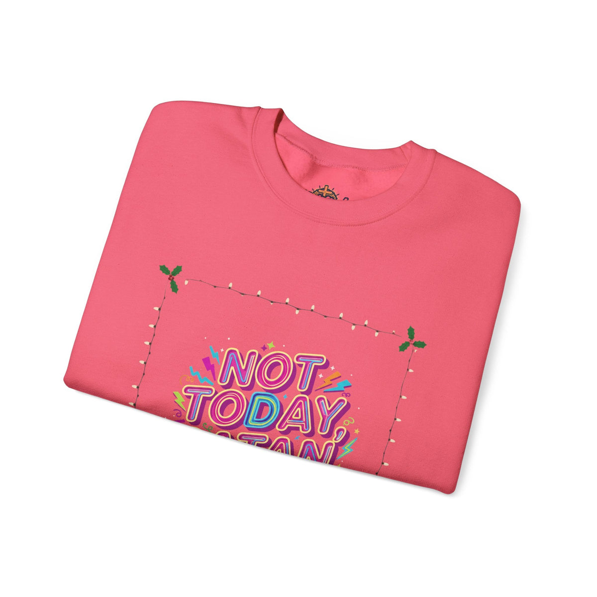 🔥 Not Today, Satan – Retro 90s Christian Sweatshirt | Neon Faith Tee | Funky Cartoon Devil | Bold Bible Verse Shirt | Uplifted Gear Printify