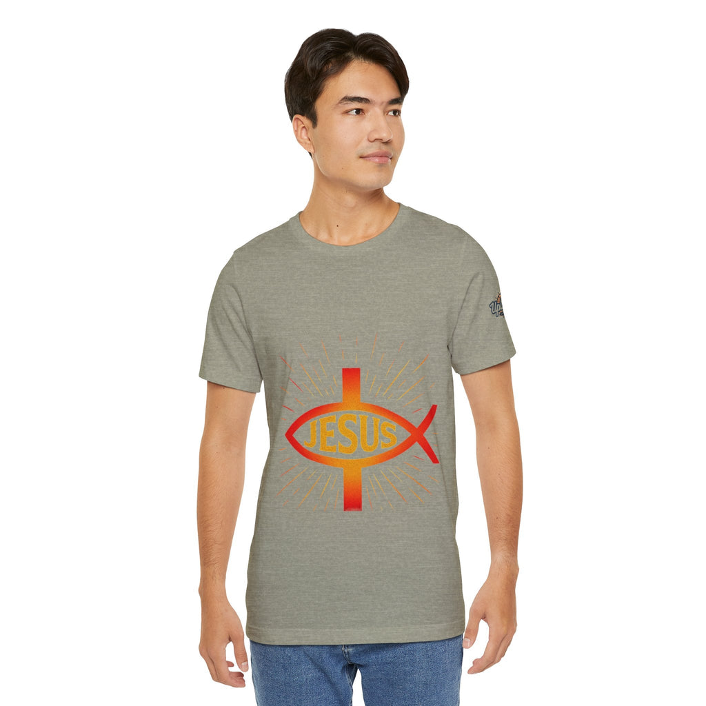 Jesus Ichthys T-shirt – Christian Fish Symbol with Cross & Jesus Inscription T-shirt for Eternal Faith & Streetwear Printify