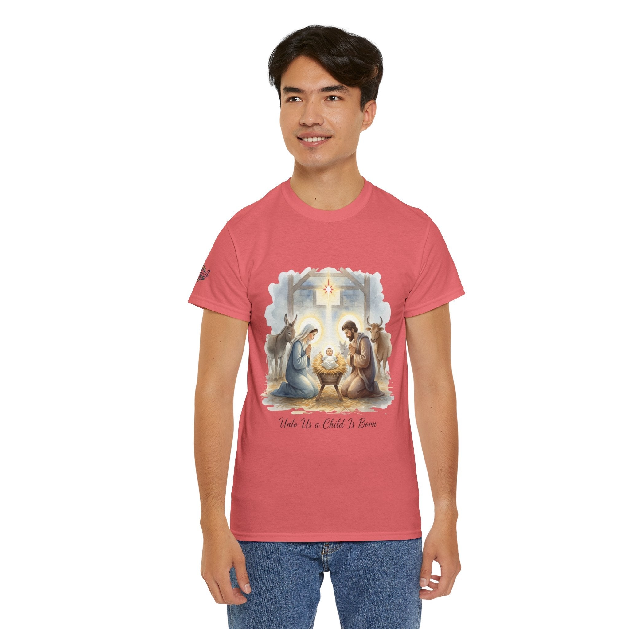Unto Us a Child is Born T-shirt – Isaiah 9:6 Nativity Manger Scene Christian Christmas T-shirt for Holy Night Faith Printify