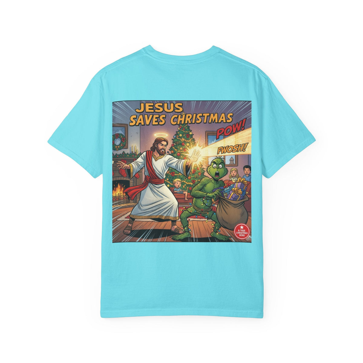 Jesus Saves Christmas T-shirt – Grinch vs Savior Light Battle Christian T-shirt for Hilarious Holiday Faith & True Joy Printify