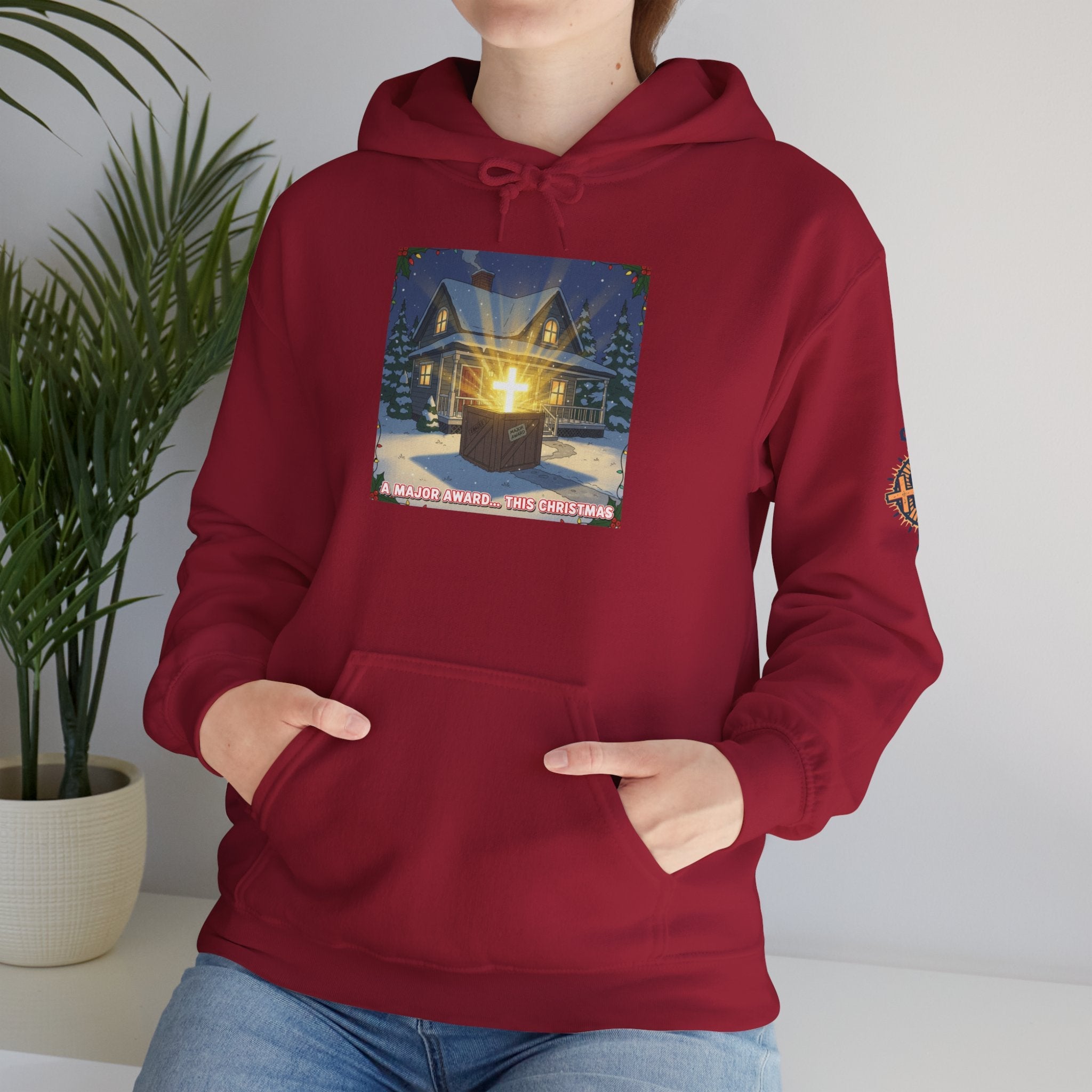 A Major Award This Christmas Hoodie – Fragile Leg Lamp Parody Cross Unboxing Christian Sweatshirt for Hilarious Faith & Holiday Glow Printify